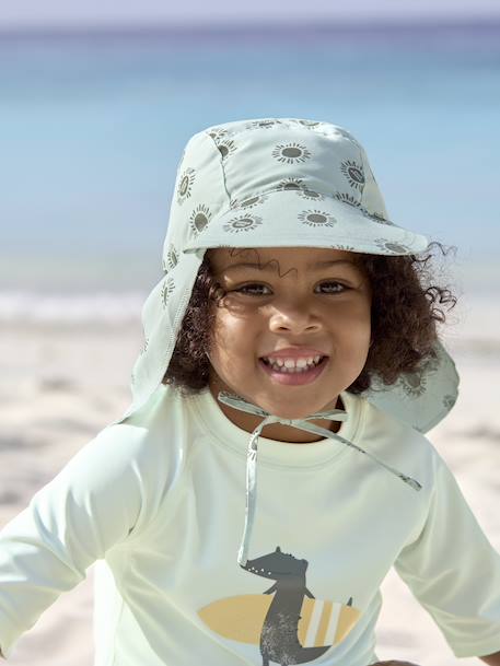 Tee-shirt de bains anti UV enfant LÄSSIG manches courtes écru+pêche+sable+vert 16 - vertbaudet enfant 