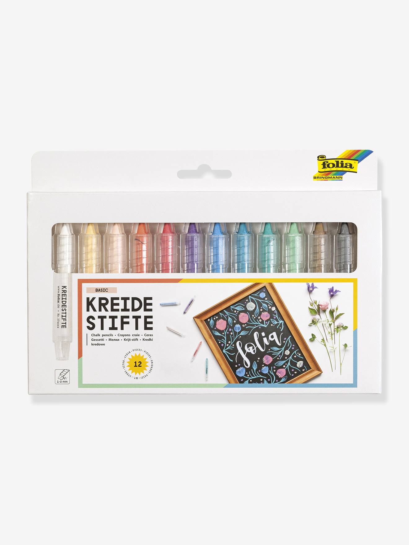 Set de 12 crayons à craie BASIC folia multicolore - Folia