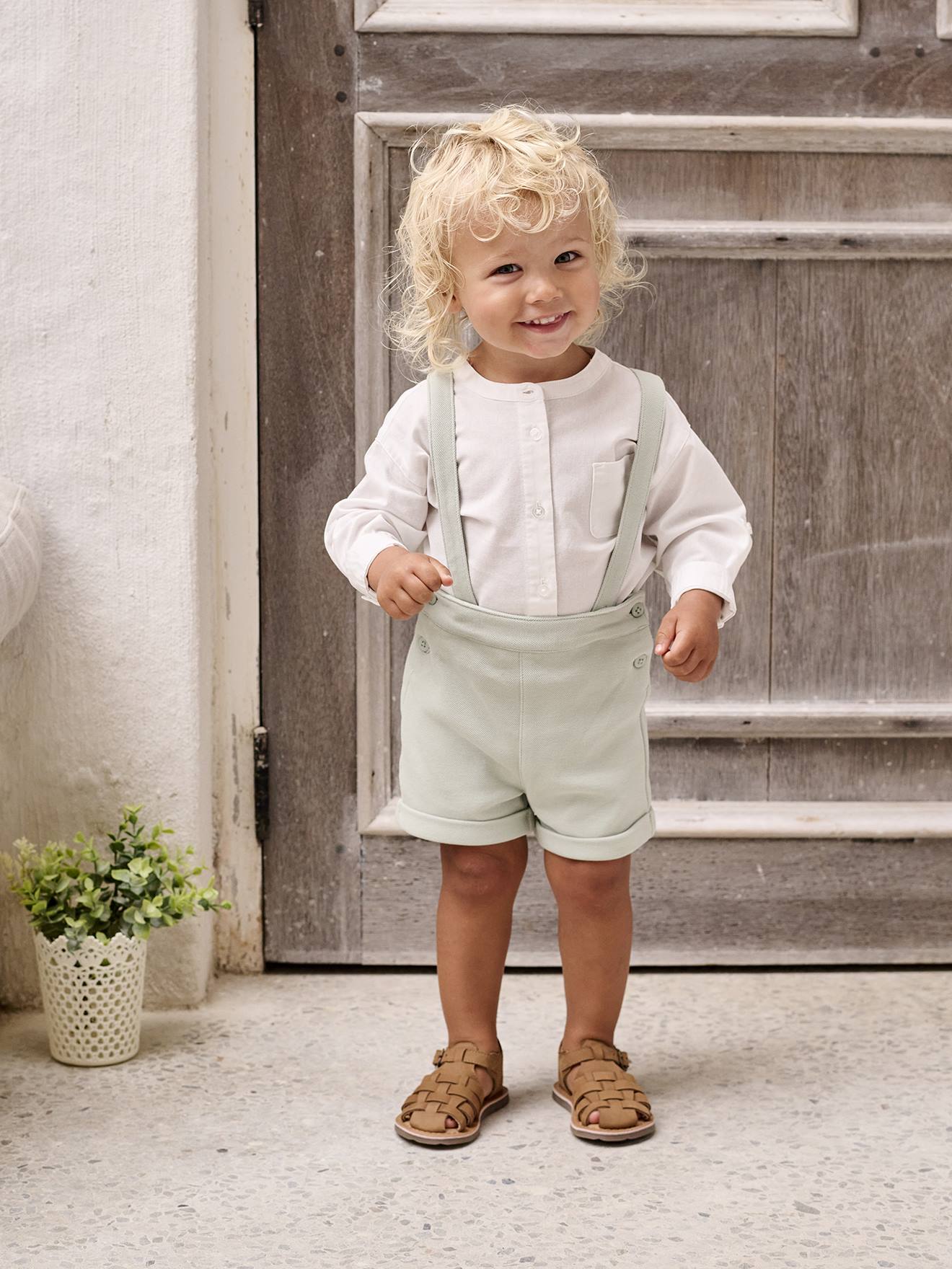 Ensemble bébé chemise et short cérémonie vert sauge