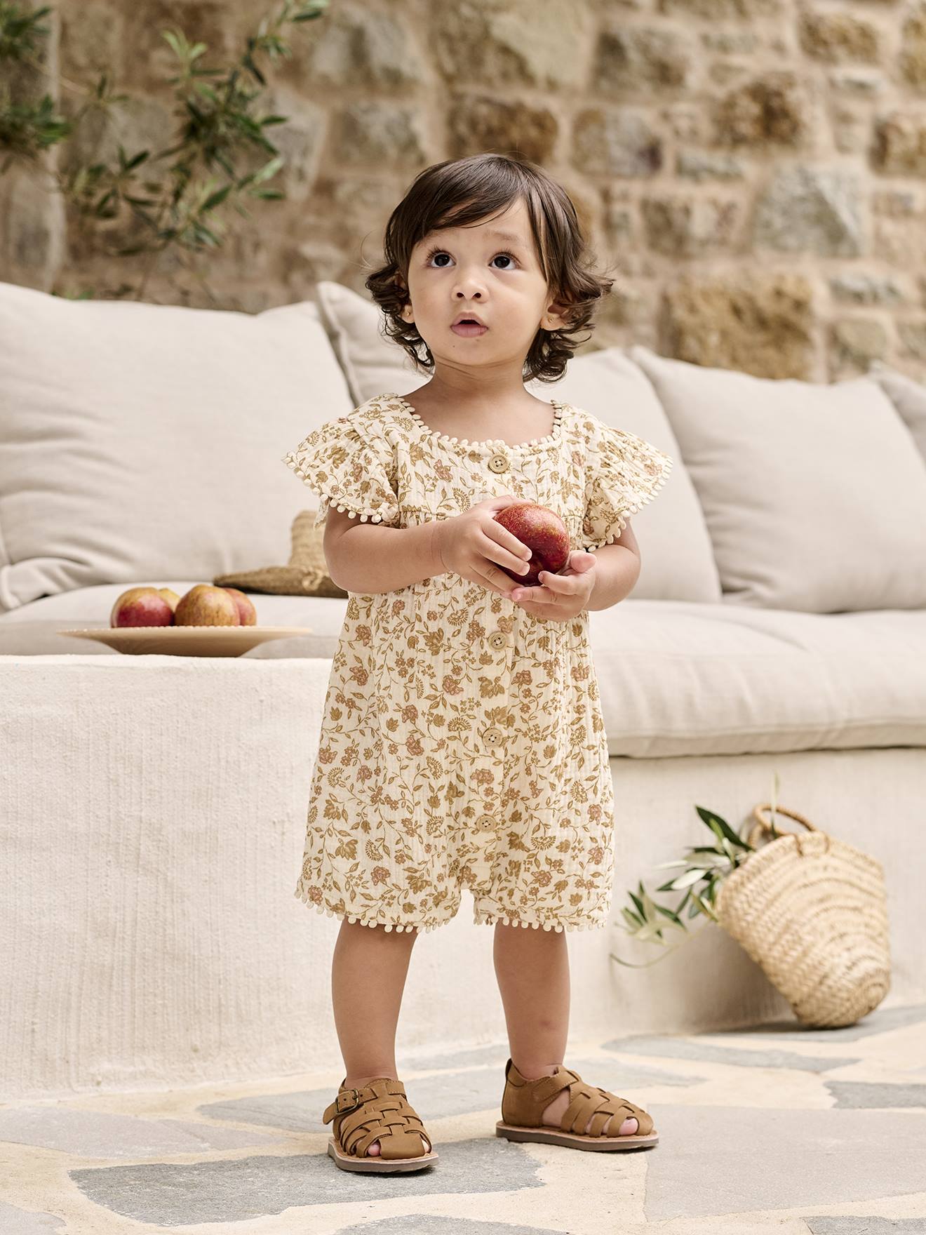Combishort en gaze de coton bébé écru