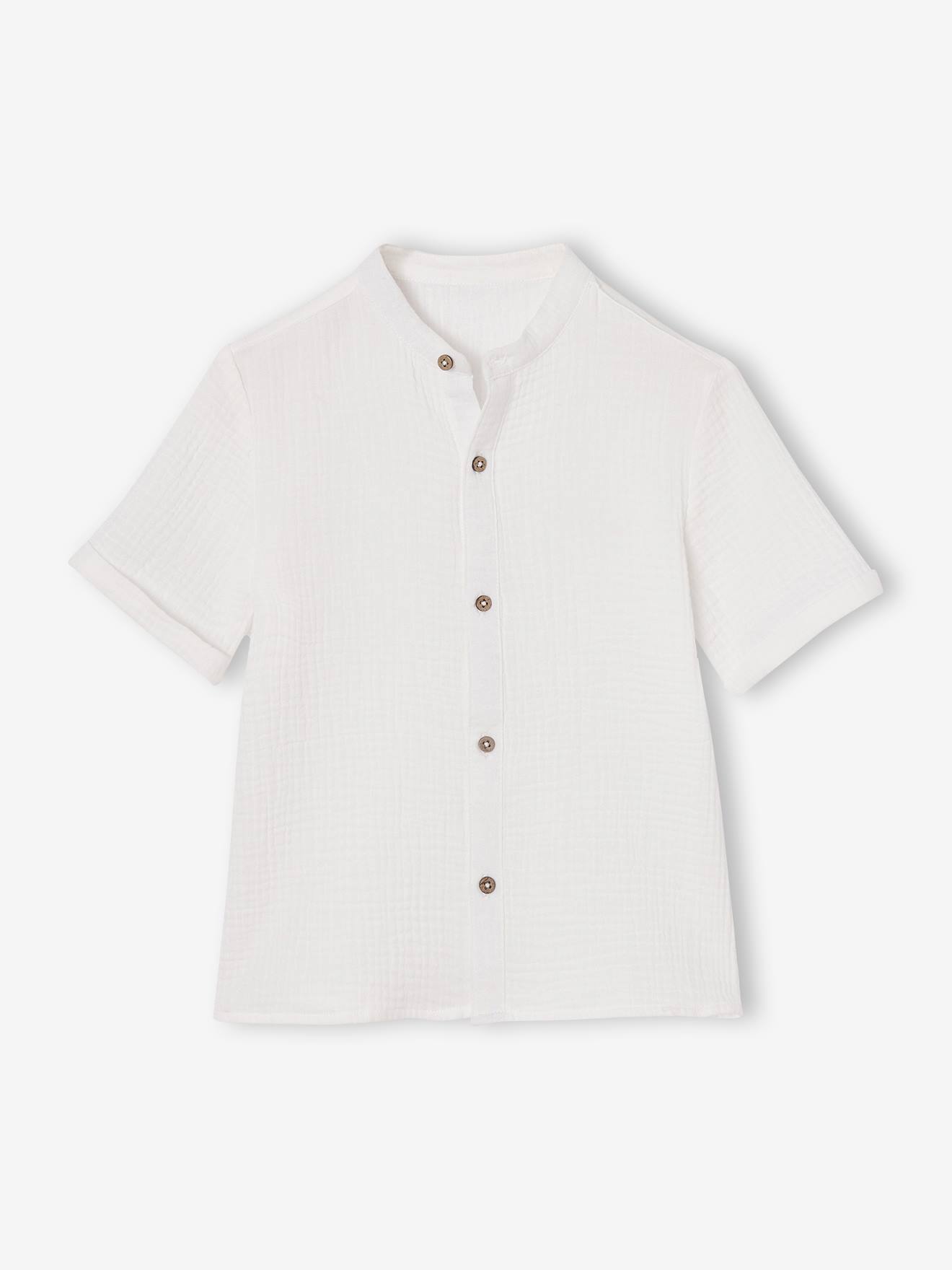 Chemise col Mao en gaze de coton garçon écru