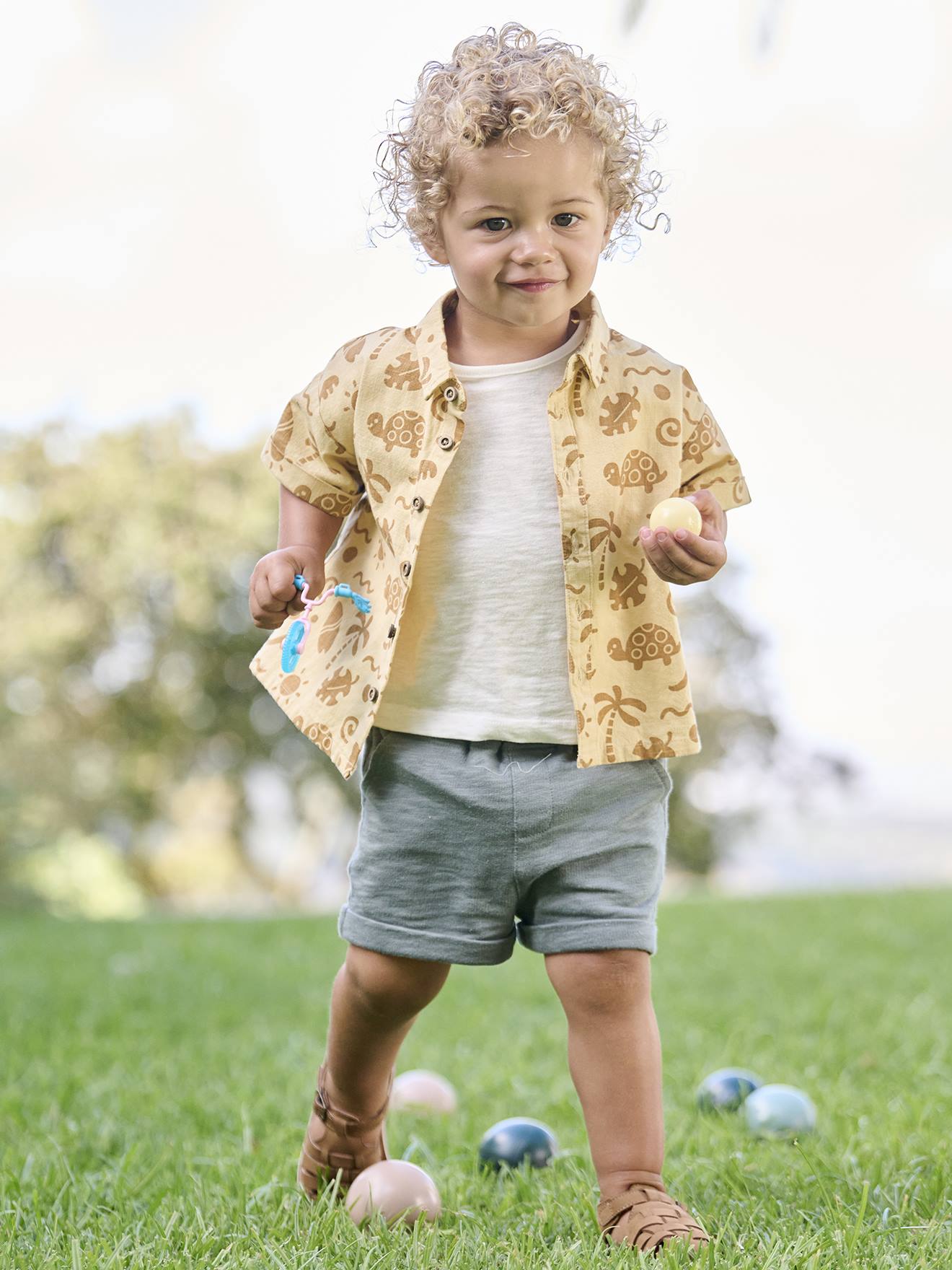 Ensemble chemise + T-shirt + short bébé ocre