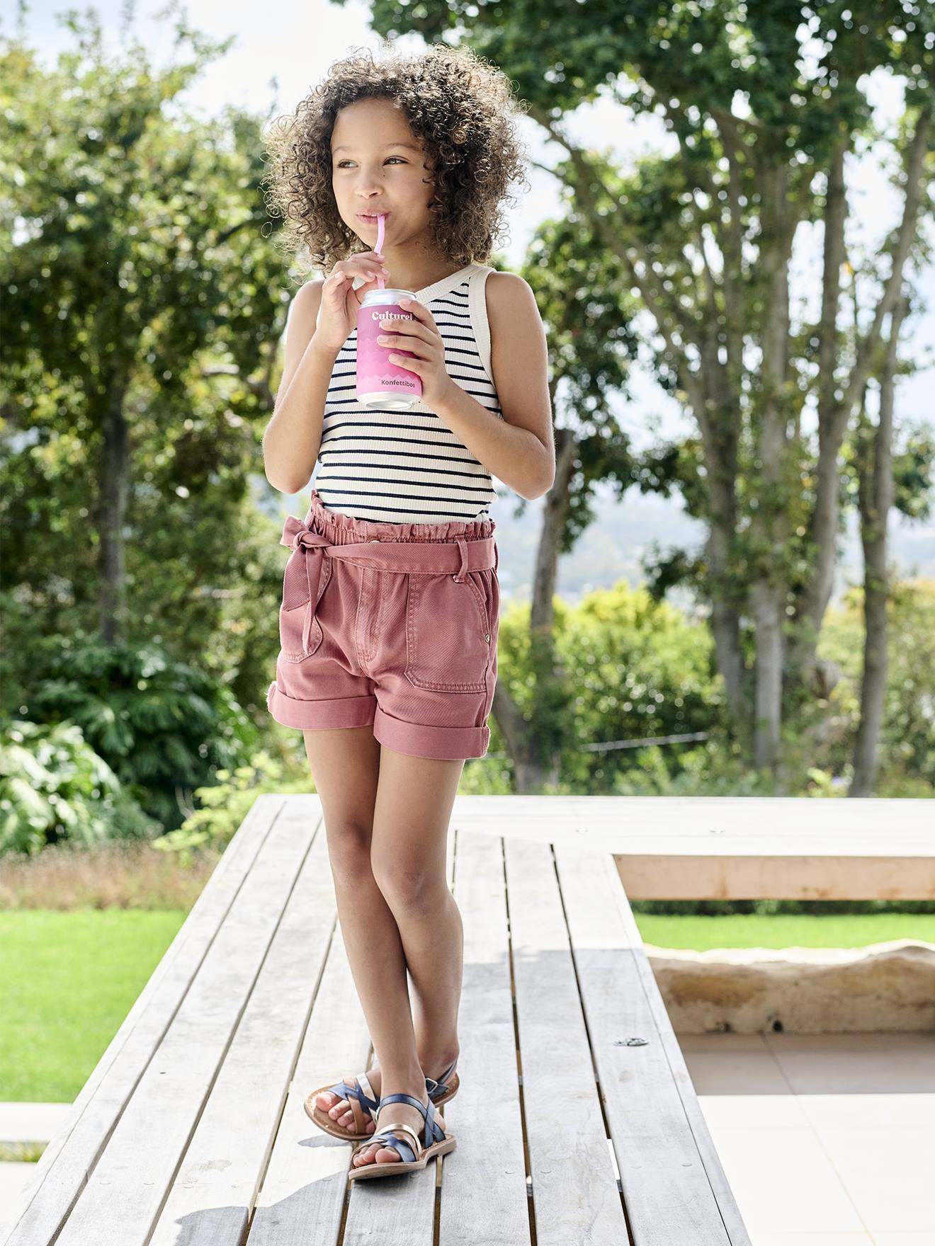 Short style paperbag fille tomette