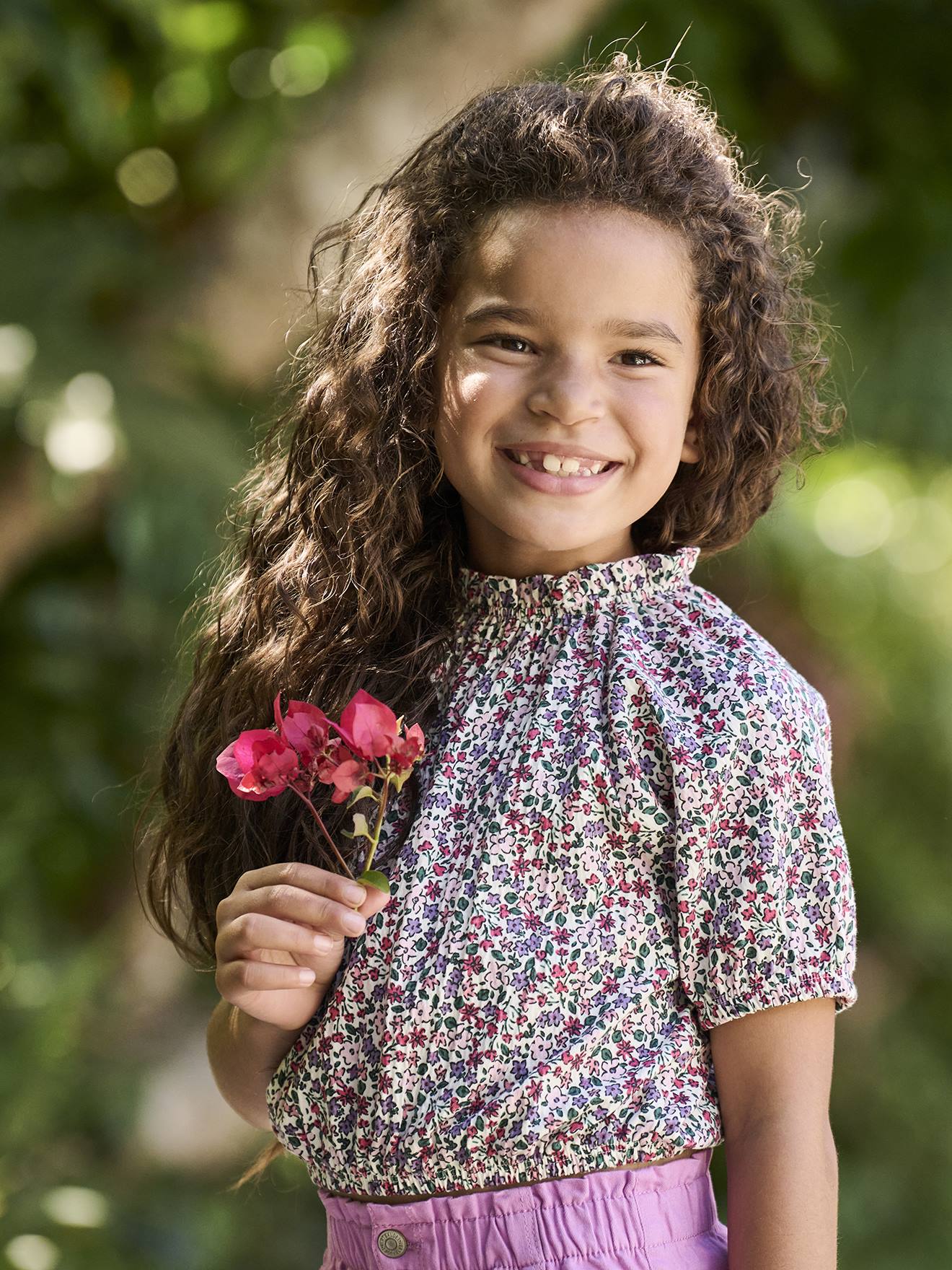 Tee-shirt blouse forme crop fille écru