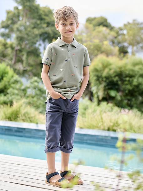 Polo garçon imprimé manches courtes écru+kaki 8 - vertbaudet enfant 