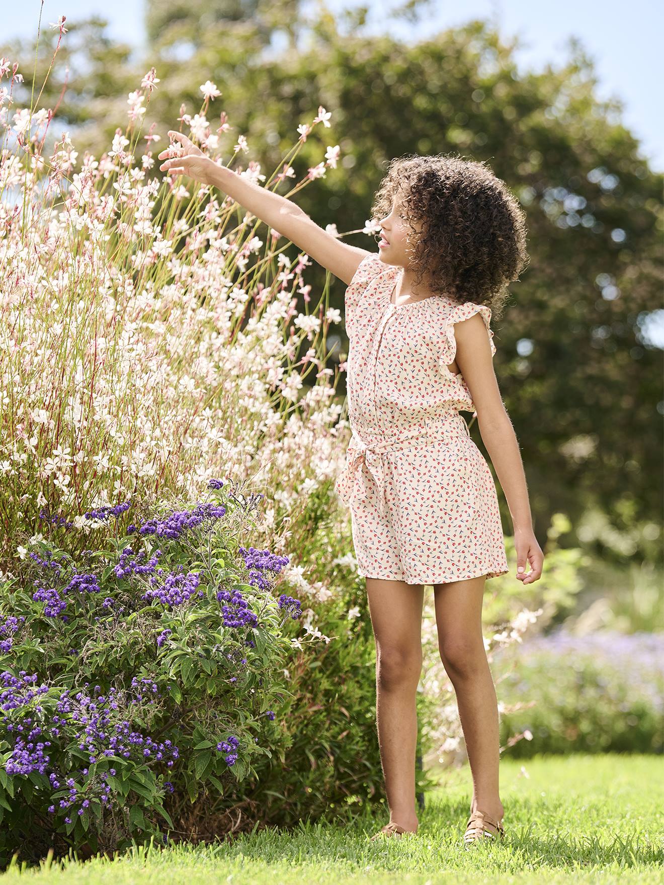 Combi-short imprimé fleurs fille rose pâle