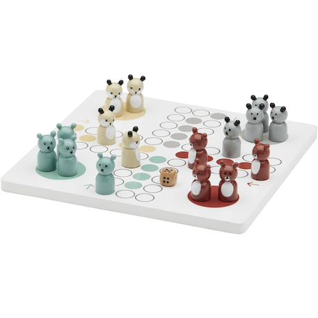 Kids Concept - Jeu De Petits Chevaux En Bois Edvin Blanc, Rouge, Bleu