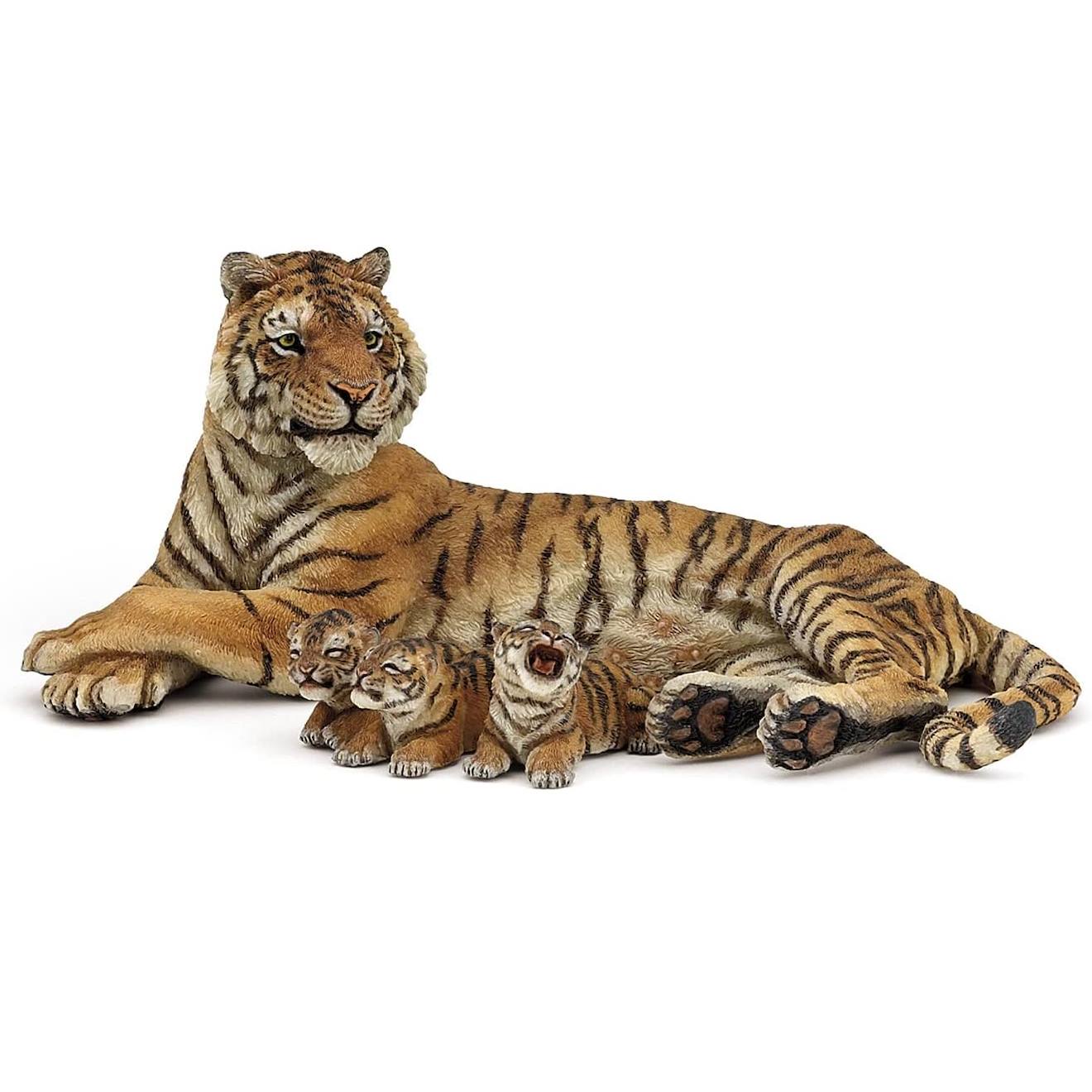 Figurine Tigresse Couchée Allaitant Marron
