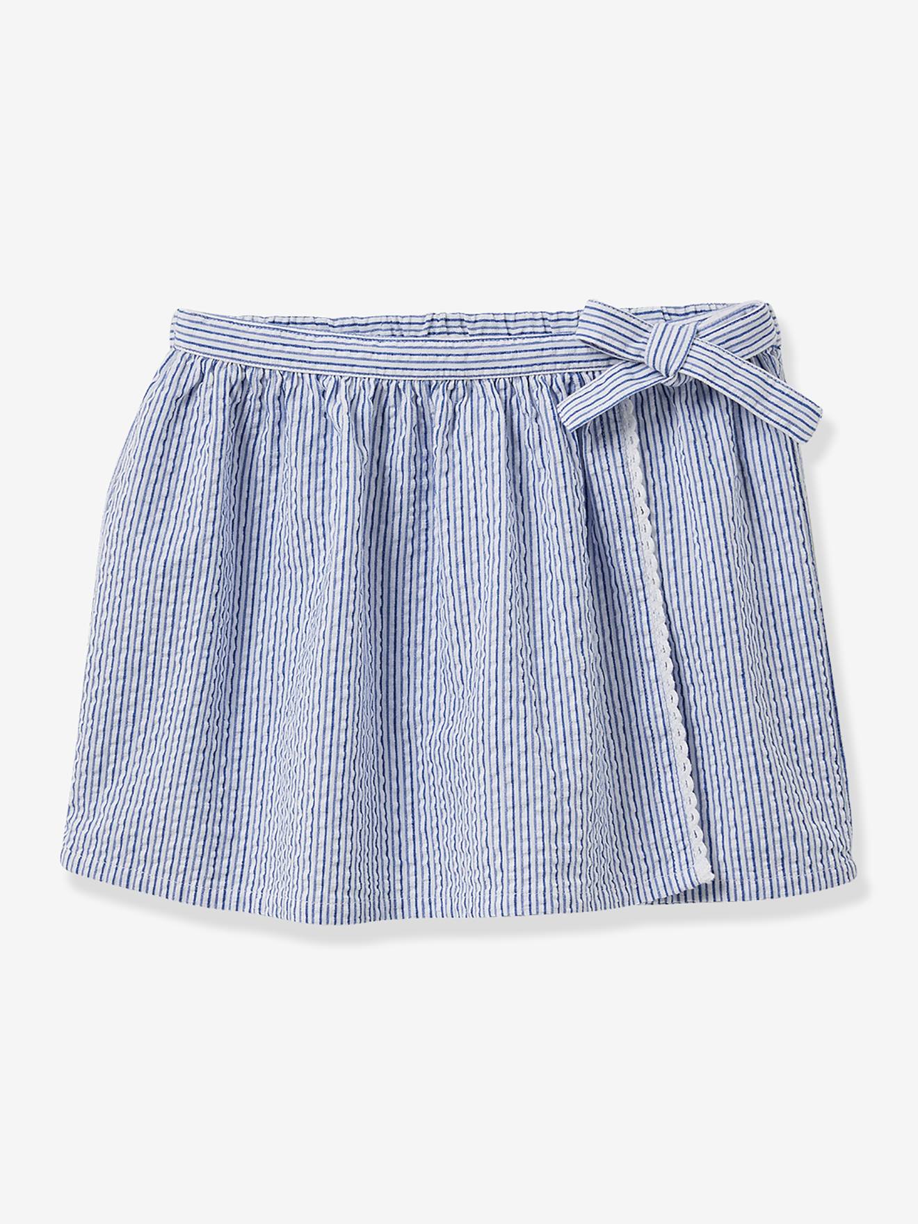 Jupe-short en seersucker fille rayé bleu