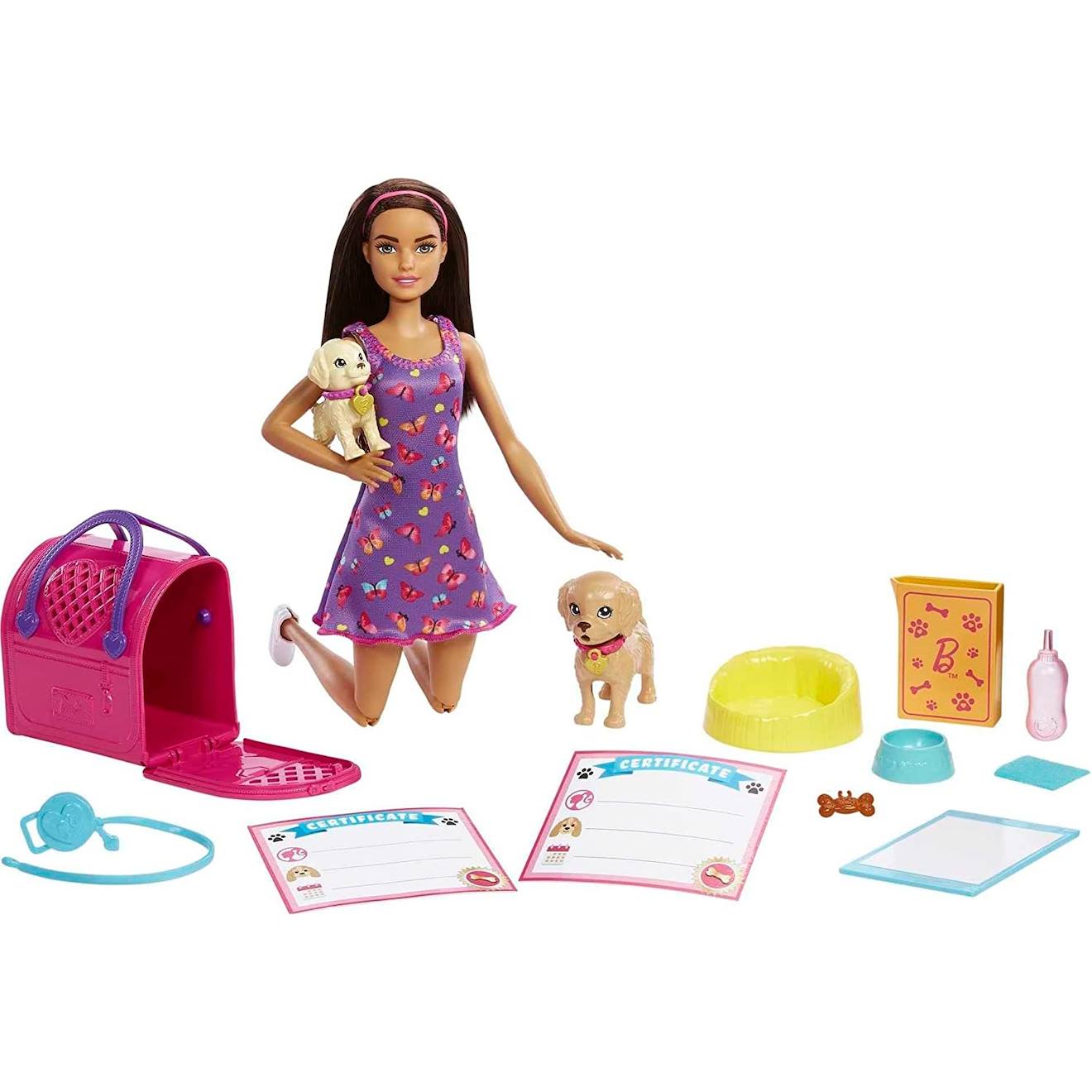 Barbie Set De Jeu D'adoption De Chiots Avec Poupée Brunette Multicolore