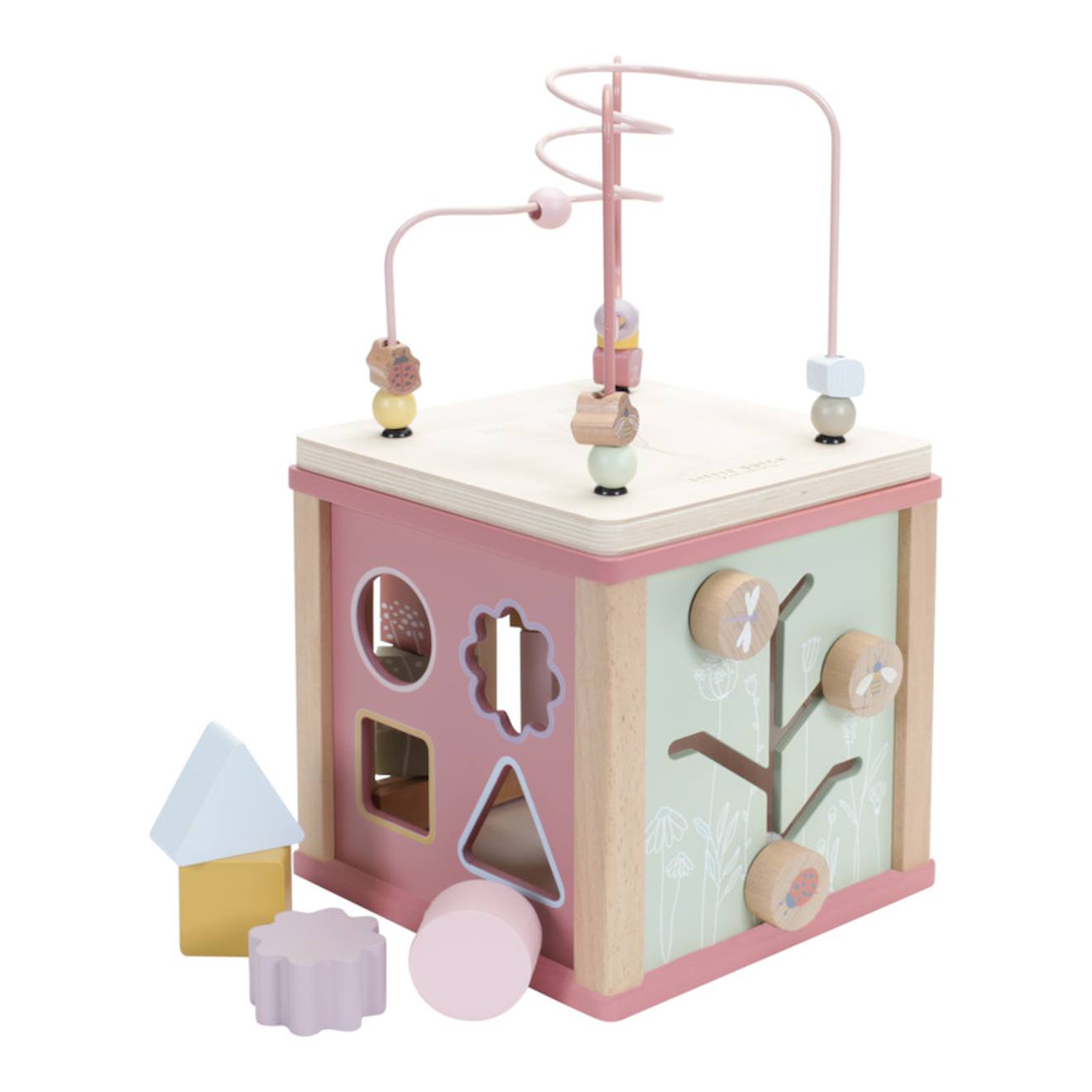 Cube D'activités En Bois Wild Flowers Rose