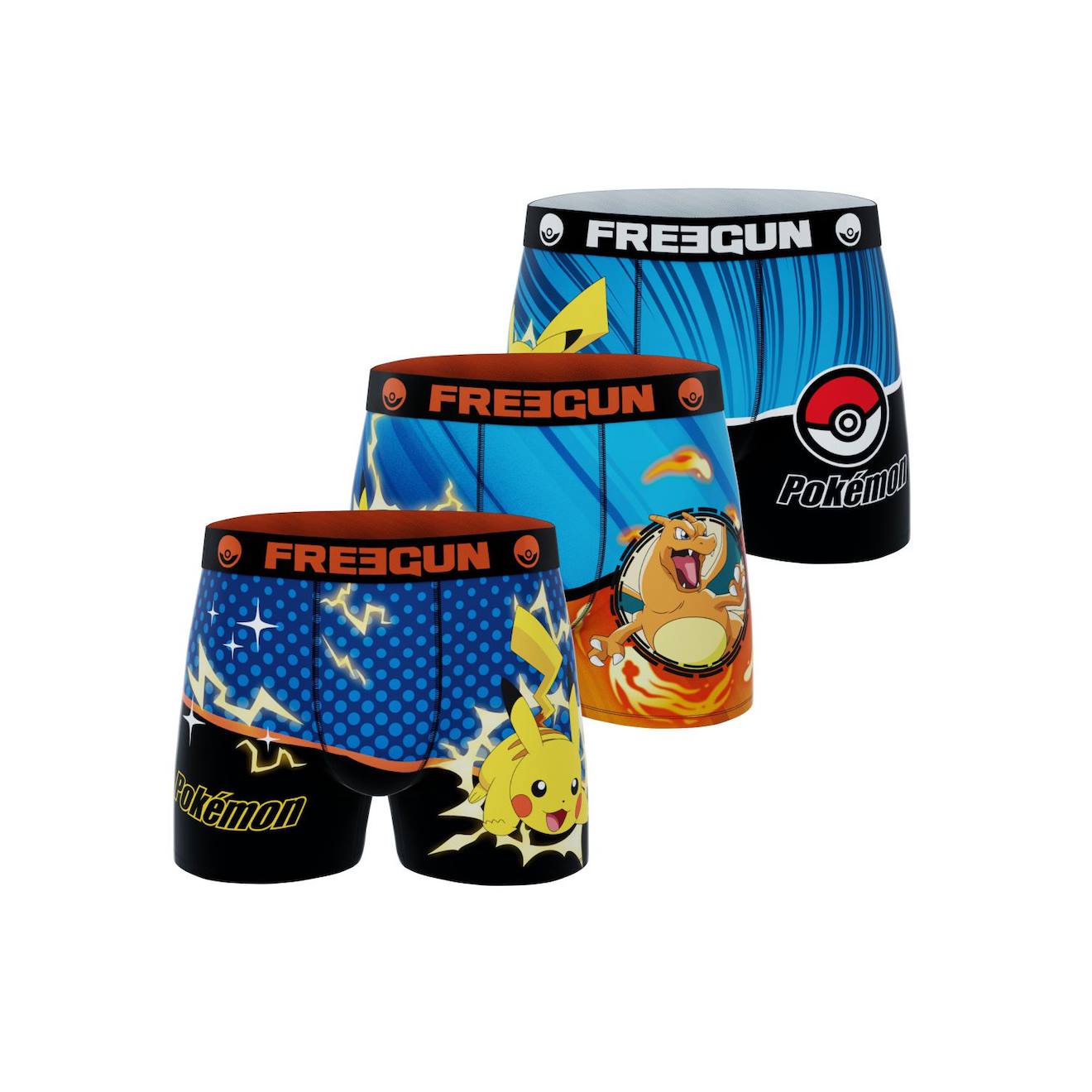 Lot De 3 Boxers Pokémon Pikachu Pokeball Orange/jaune/turquoise/noir