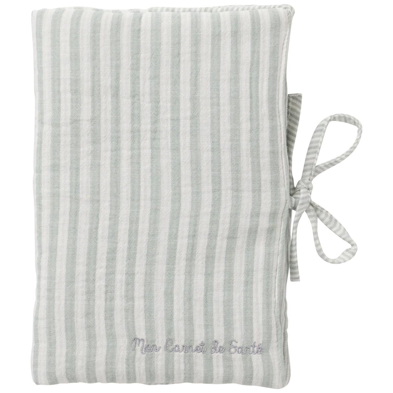 Protège-carnet De Santé Gaze De Coton Rayé Vert De Gris Vert De Gris, Blanc (Bb&Co) - Couverture