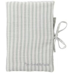 -Protège-carnet de santé gaze de coton rayé vert de gris