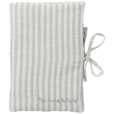 Bb&Co - Protège-carnet De Santé Gaze De Coton Rayé Vert De Gris Vert De Gris, Blanc