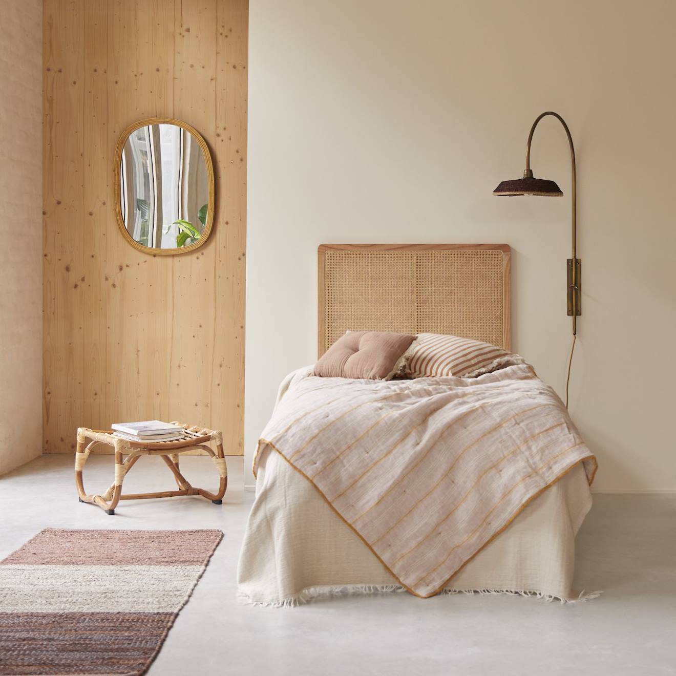 Tête De Lit Enfant En Tiges De Rotin Cannée 90 Cm Adèle Naturel