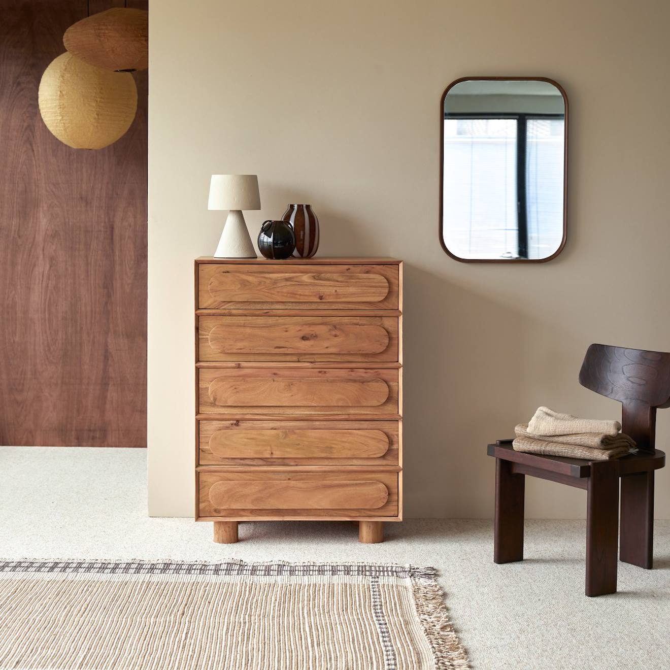 Chiffonnier Enfant En Bois D'acacia 5 Tiroirs Olga Naturel