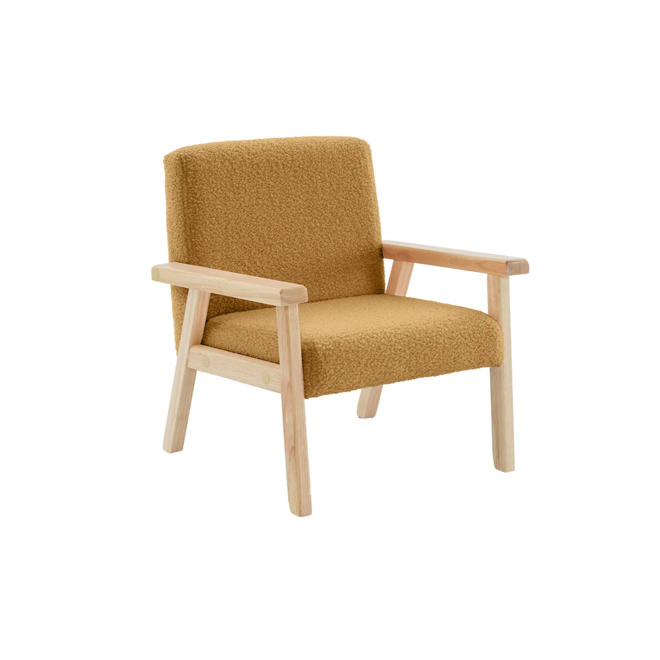 Fauteuil Scandinave Enfant Bouclette Et Bois D'hévéa Isak Kid Moutarde