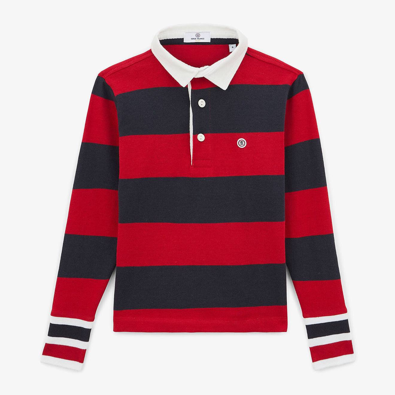 Polo Rugby Garçon Rayé Bleu Foncé