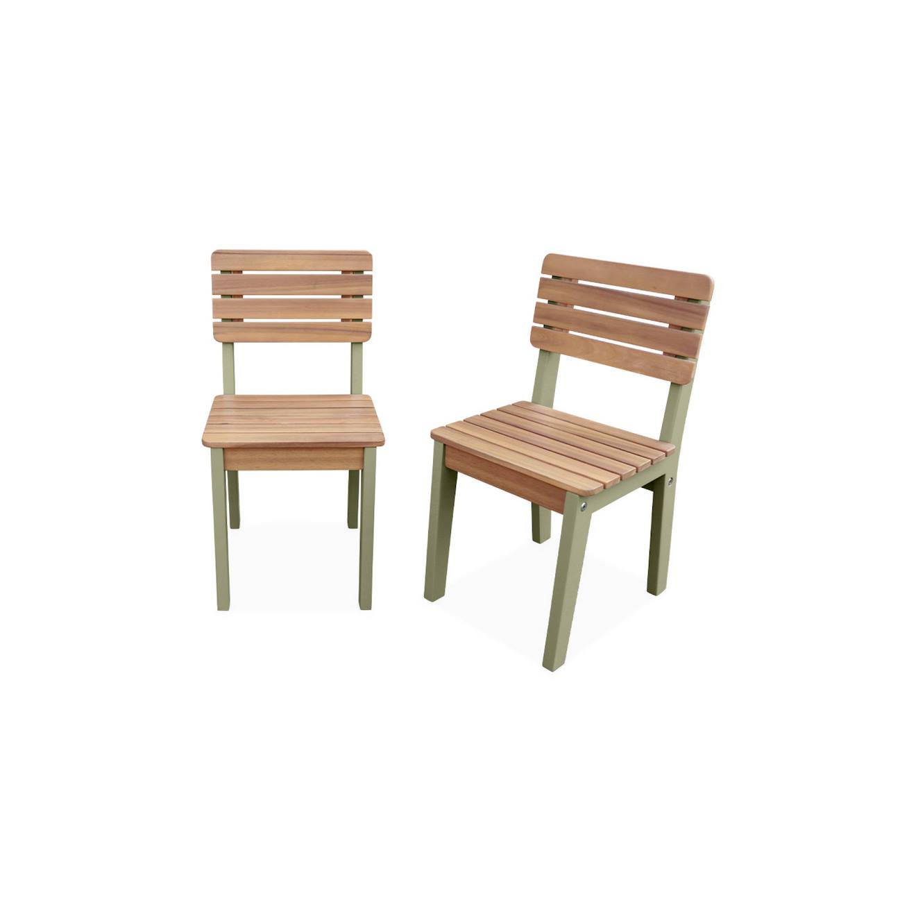 Chaise Bois Pour Enfant Intérieur/extérieur, Salon De Jardin Enfant Bois D'acacia (lot De 2) Caroline Vert De Gris