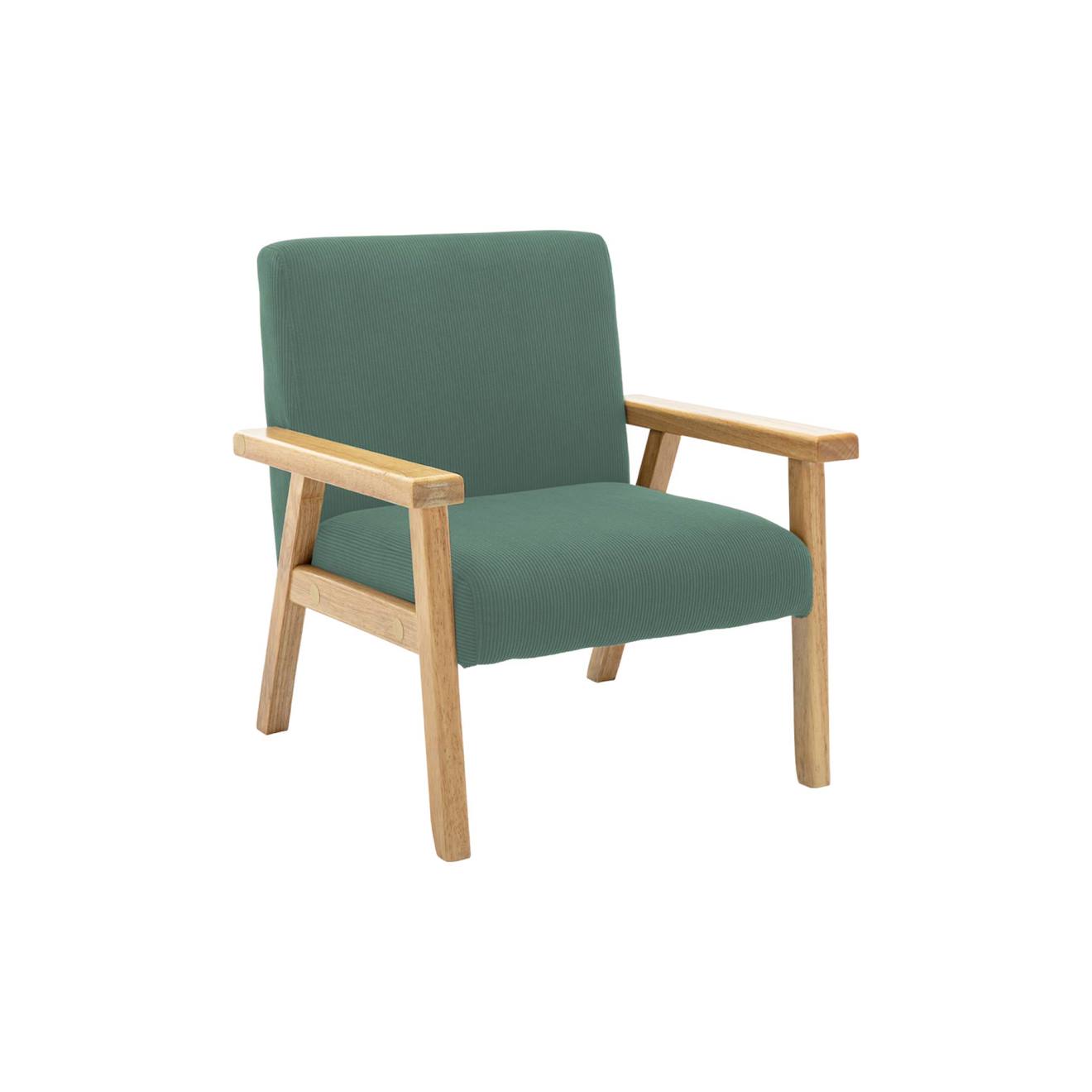 Fauteuil Scandinave Enfant Velours Côtelé Et Bois D'hévéa Isak Kid Kaki Foncé