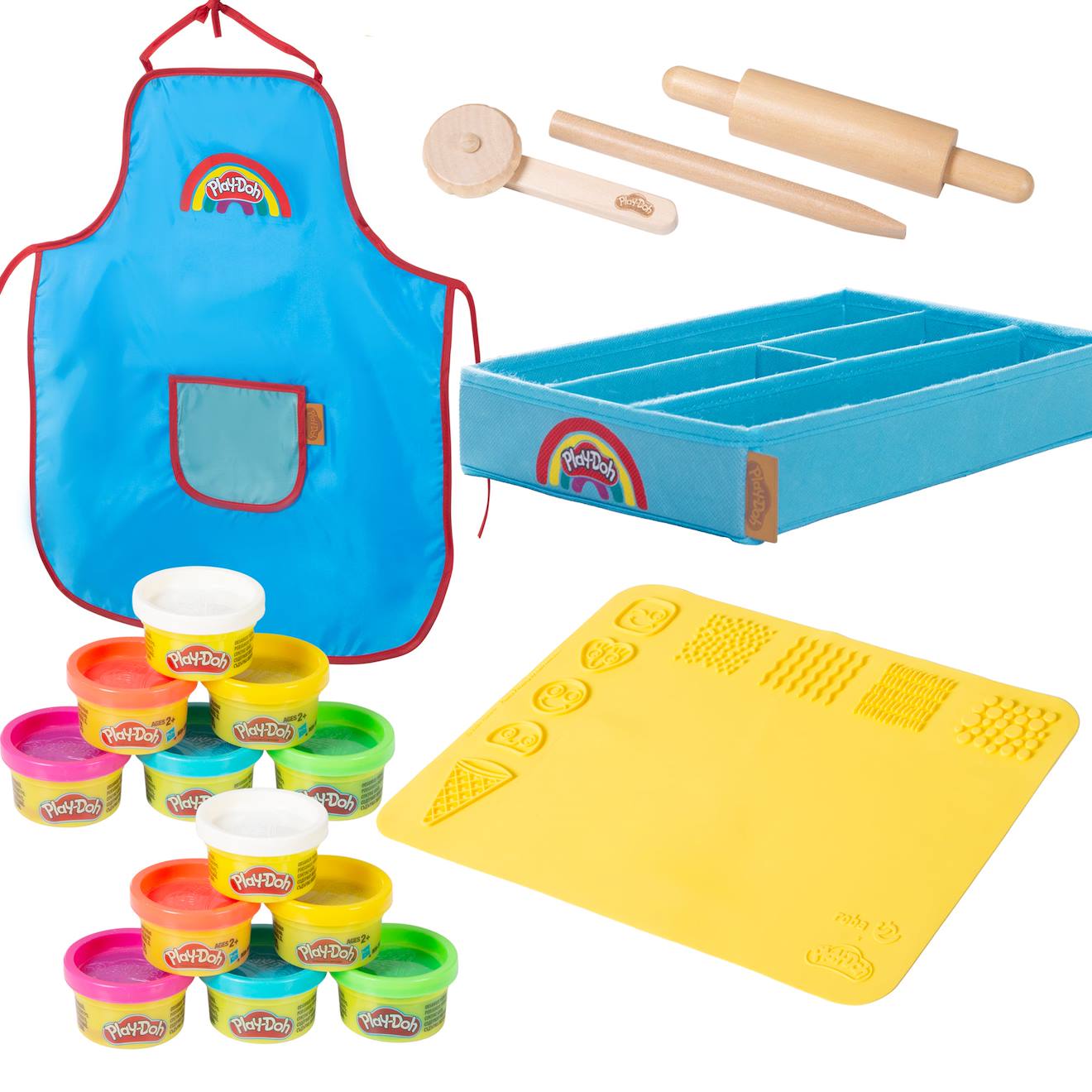 Lot De 12 Pâtes À Modeler + Tablier + Boite En Tissu + Tapi 3d + Accessoires En Bois Fsc® Multicolore