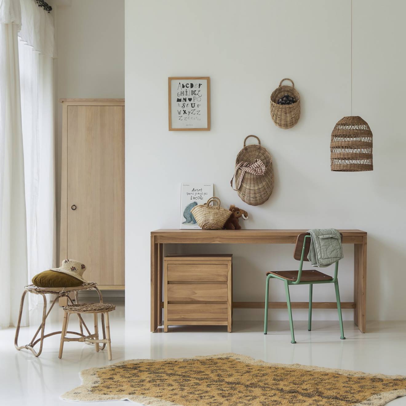 Bureau Enfant En Bois De Teck 160 Eden Avec Caisson De Rangement Naturel