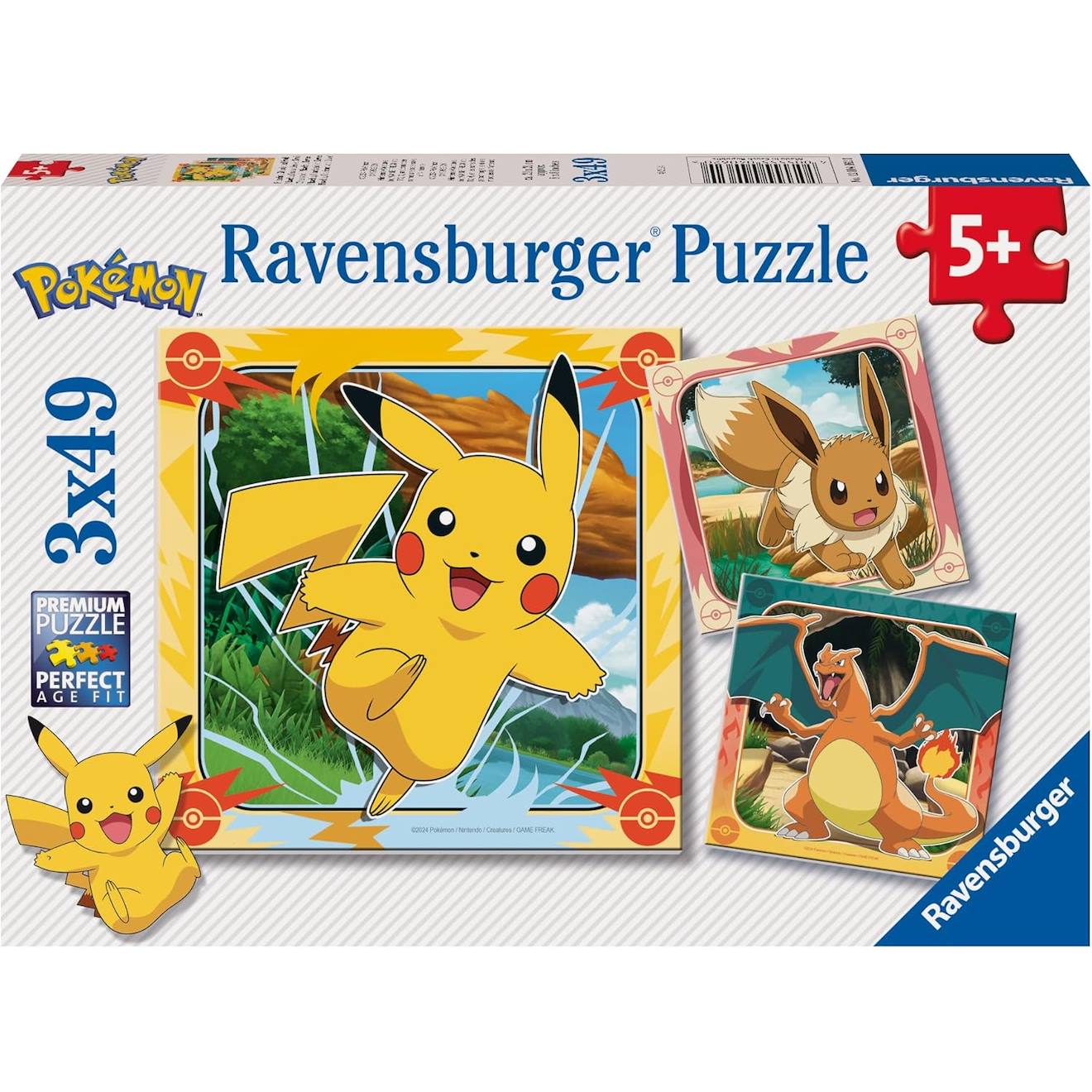 Puzzle Pikachu, Dracaufeu Et Evoli 3x49 Pcs Blanc