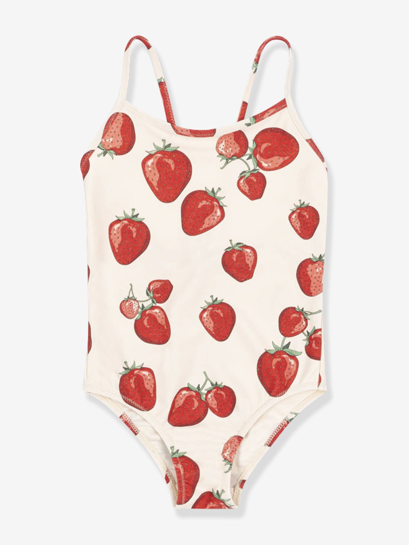 Maillot de bain 1 pièce fille motifs fraises rouge