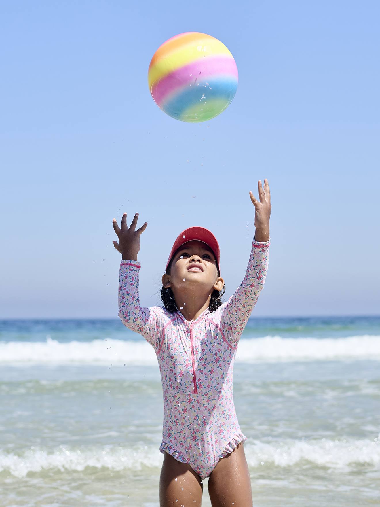 Maillot de bain fille à manches longues rose imprimé