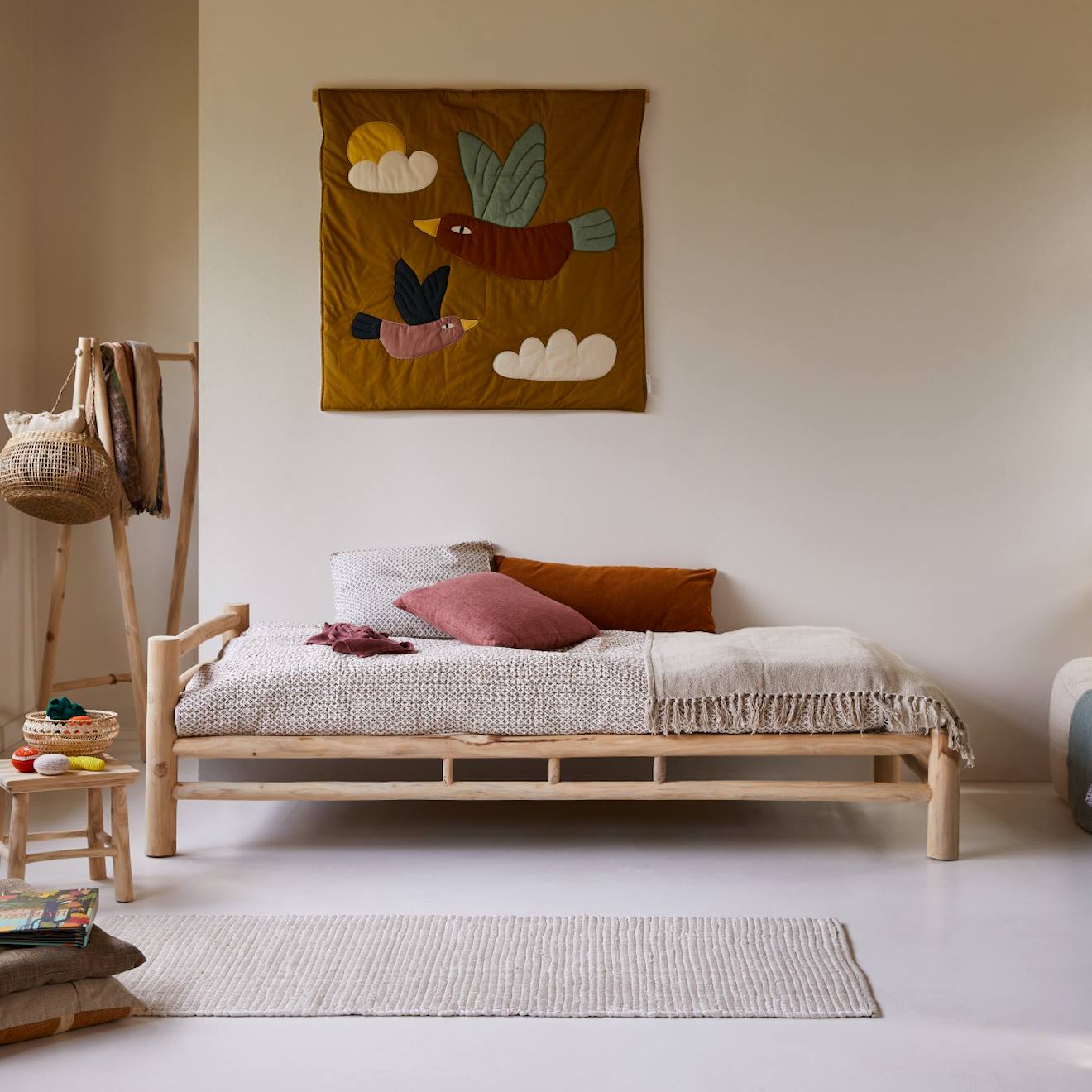 Lit Enfant En Bois De Teck Massif Kalif 90x190 Cm Marron Clair