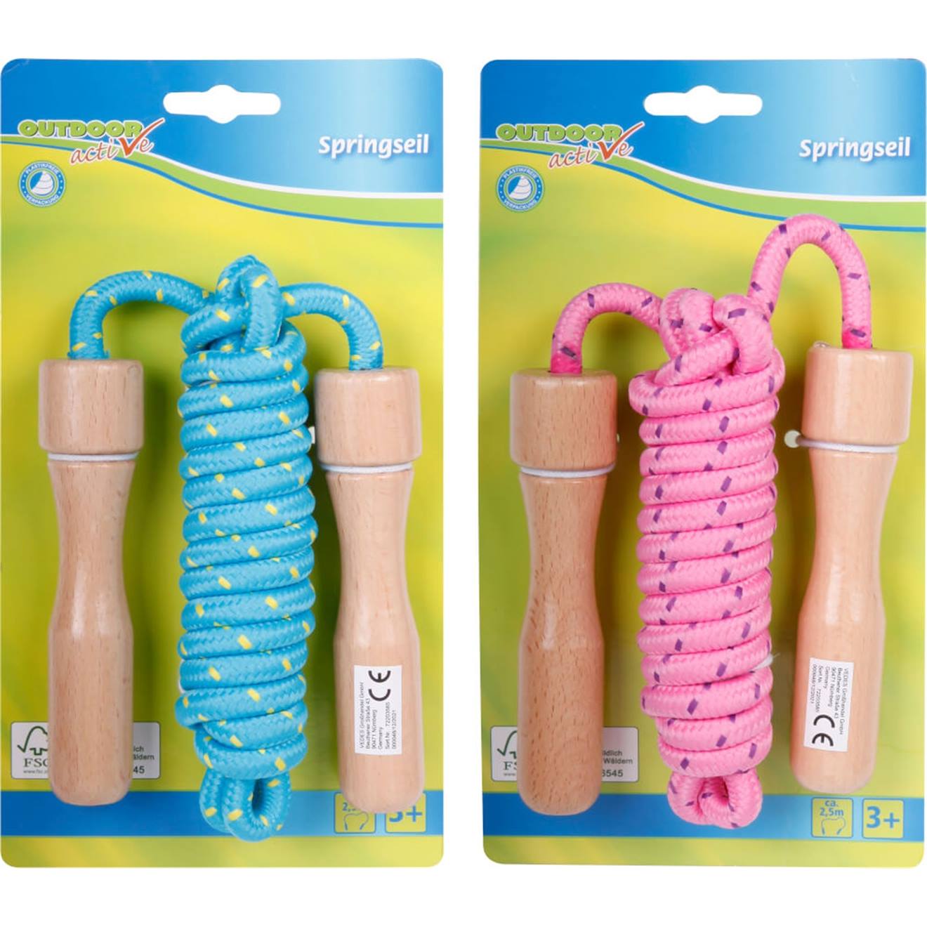 Active Corde À Sauter Multicolore Poignée En Bois Bleu Ou Rose