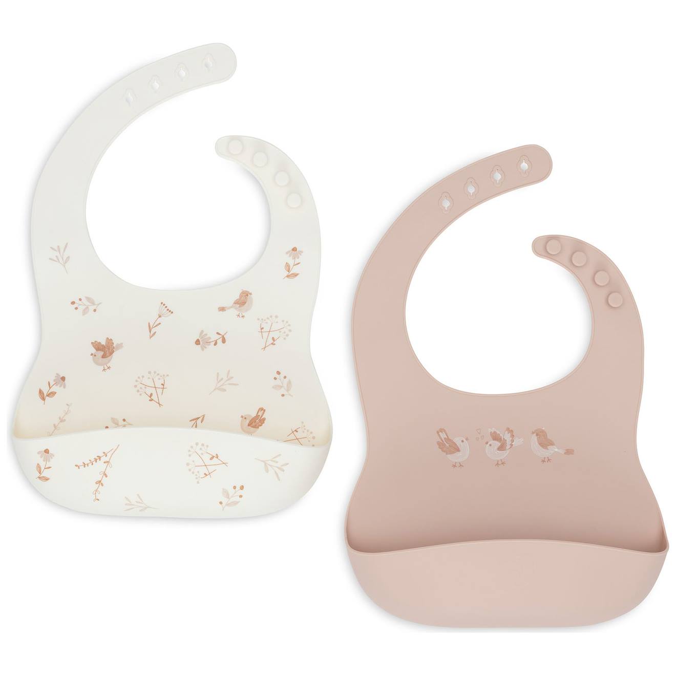 Lot De 2 Bavoirs En Silicone Ecru, Rose