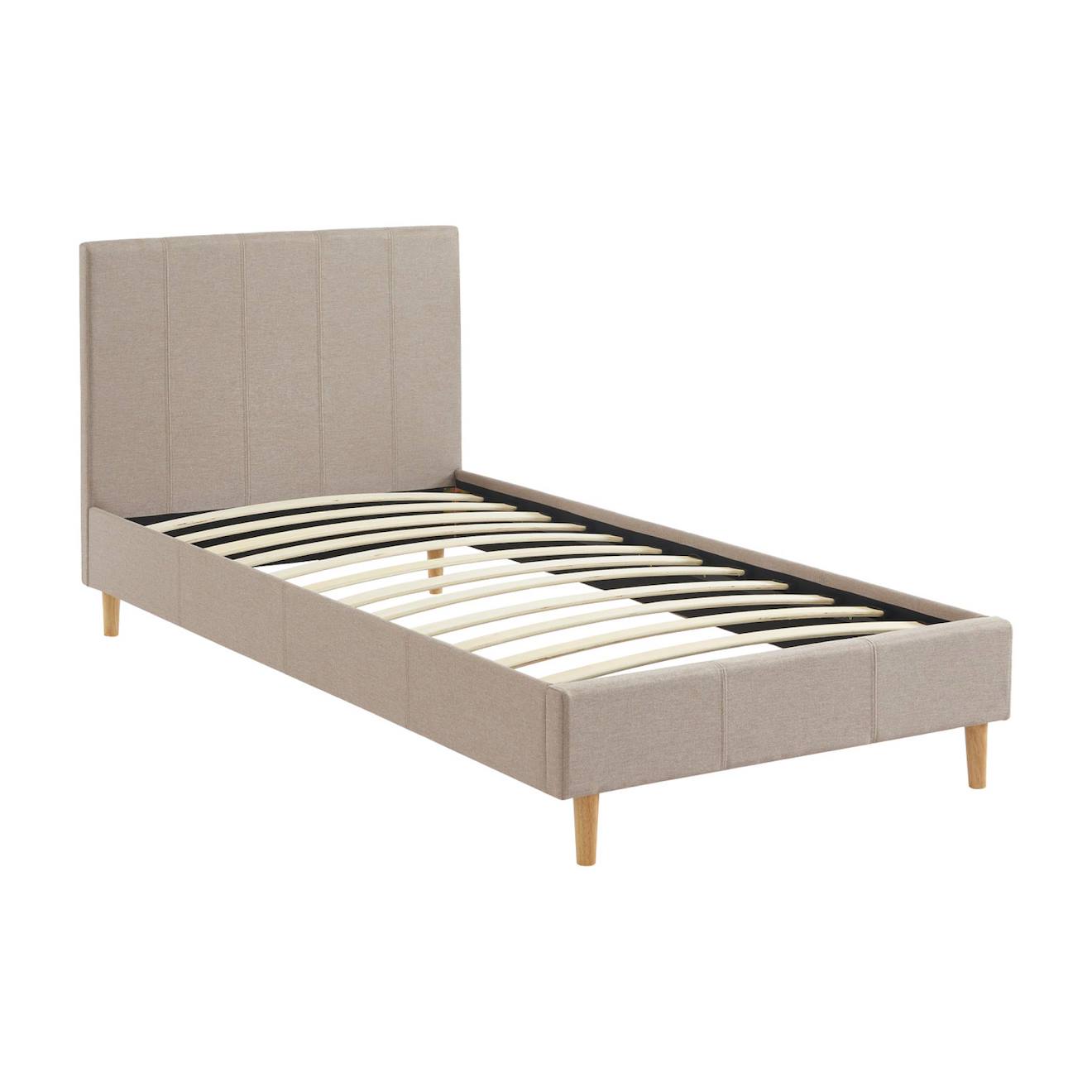 Lit Avec Sommier À Lattes Et Tête De Lit Finition Tissu Marlon Beige