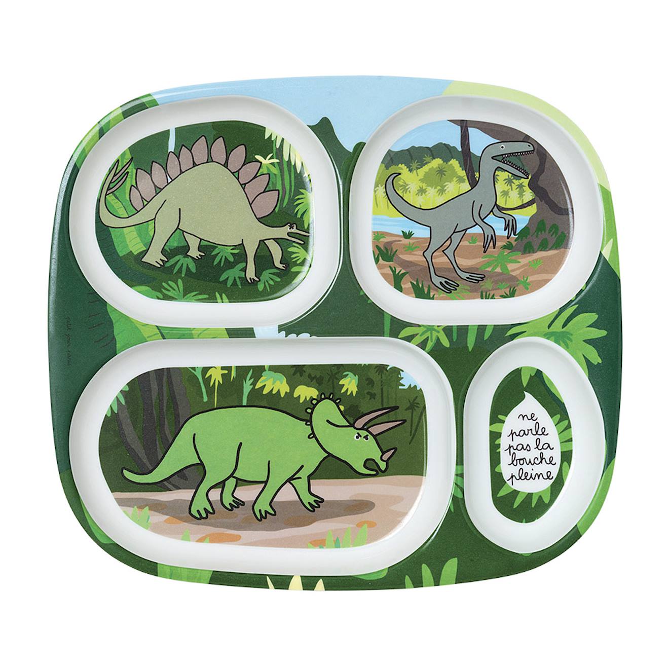 Assiette Plateau À Compartiments Dinosaures Vert