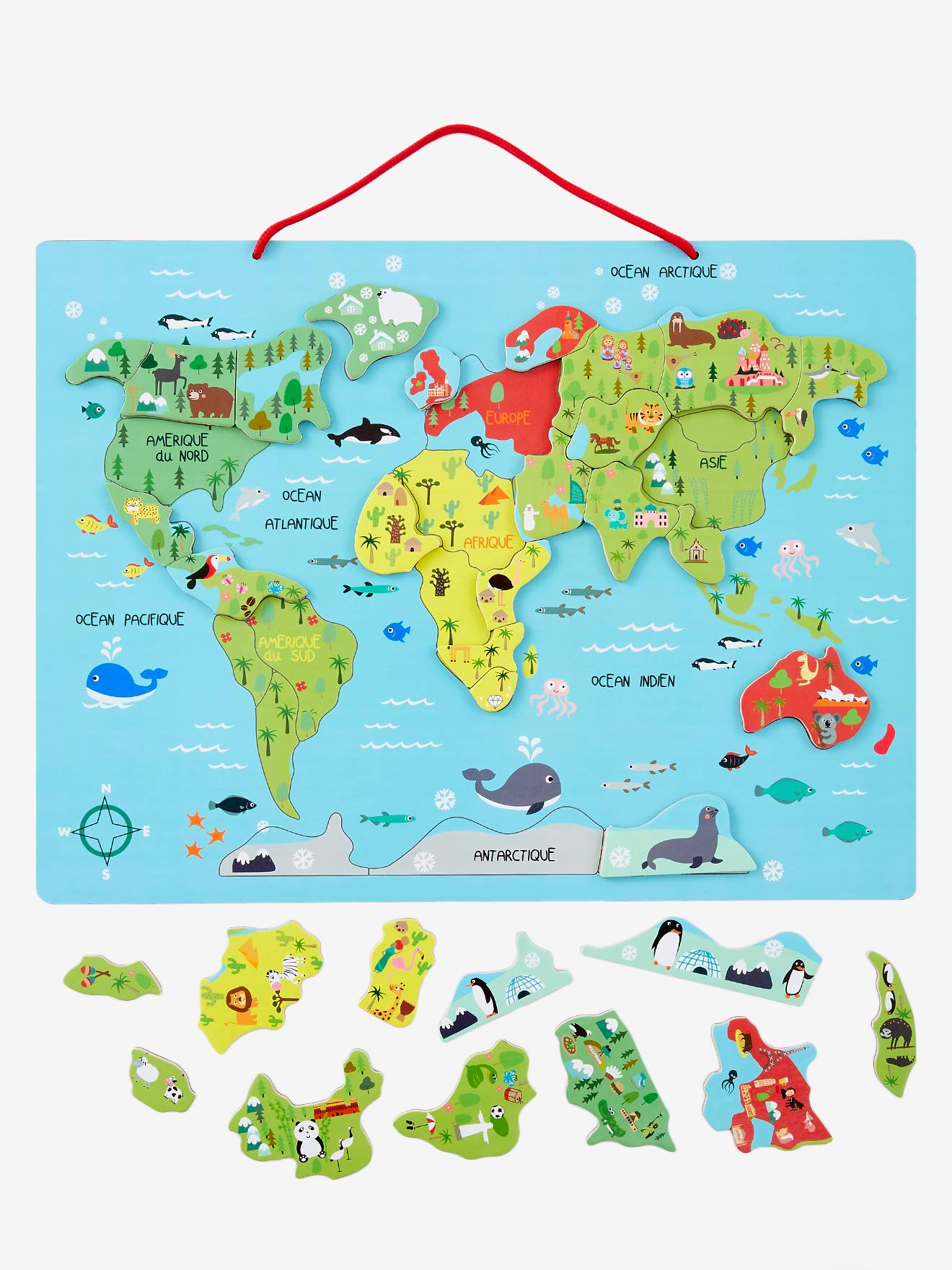 Puzzle en bois 192 pièces carte du monde enfant. Jeu mappemonde