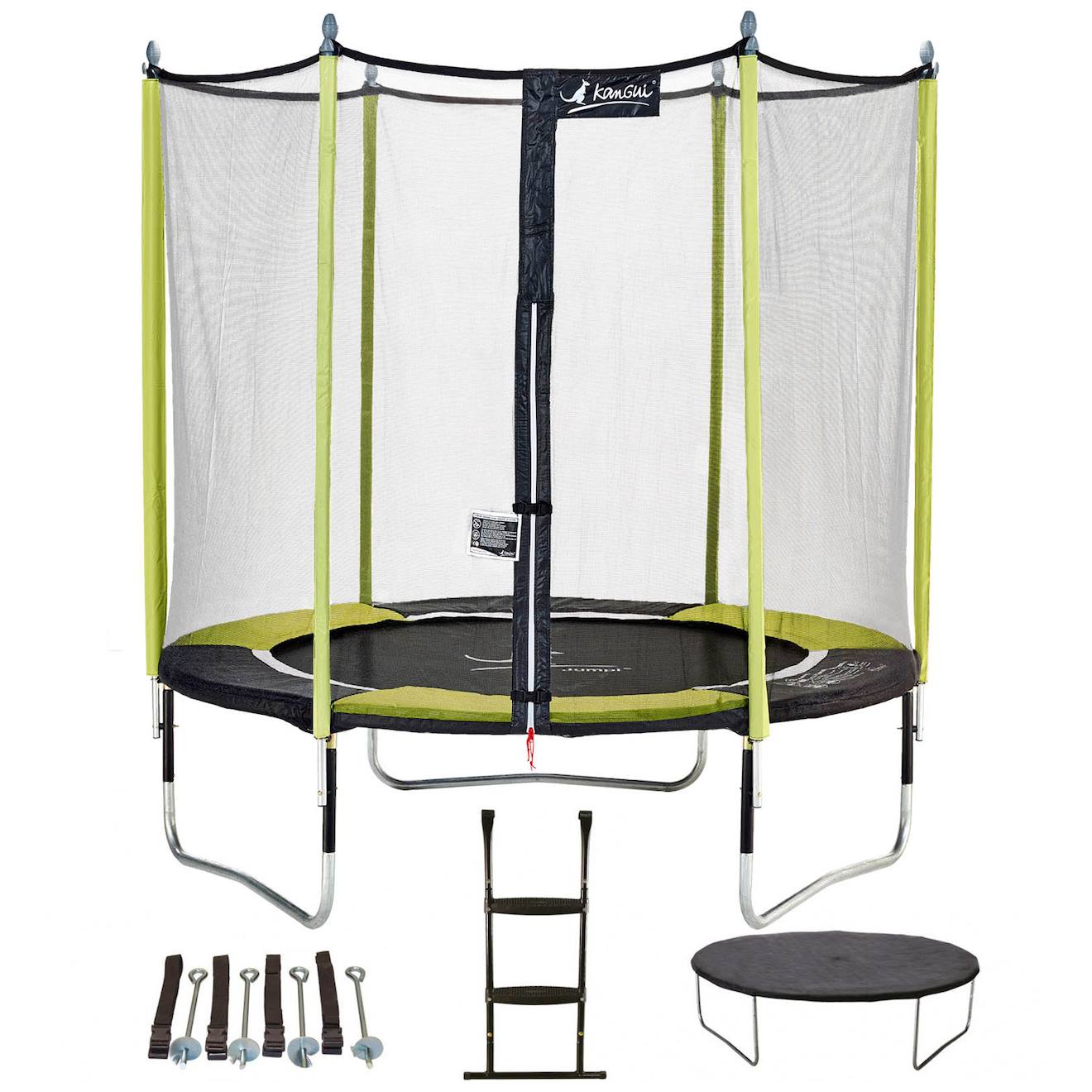 Trampoline De Jardin 244 Cm + Filet De Sécurité + Échelle + Bâche De Protection + Kit D'ancrage Jumpi Vert/noir 250 Vert