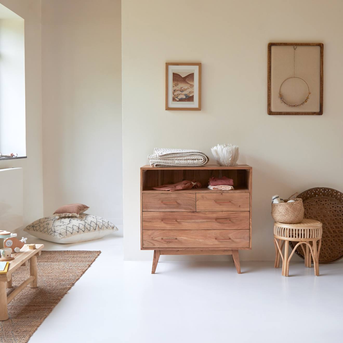 Commode Enfant En Bois D'acacia 4 Tiroirs Oslo Naturel