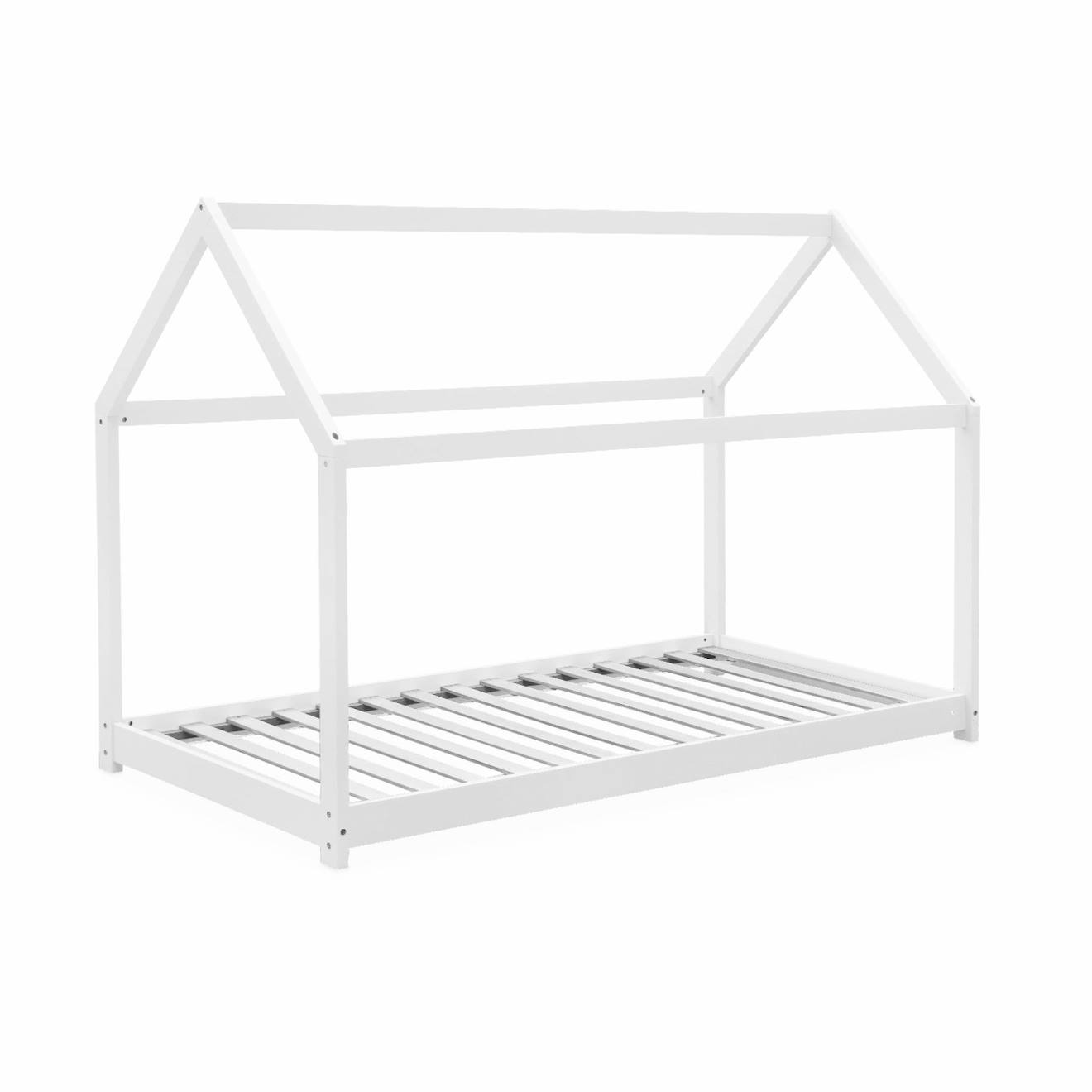 Lit Cabane Enfant Pin Naturel Sommier Inclus Tobias Blanc
