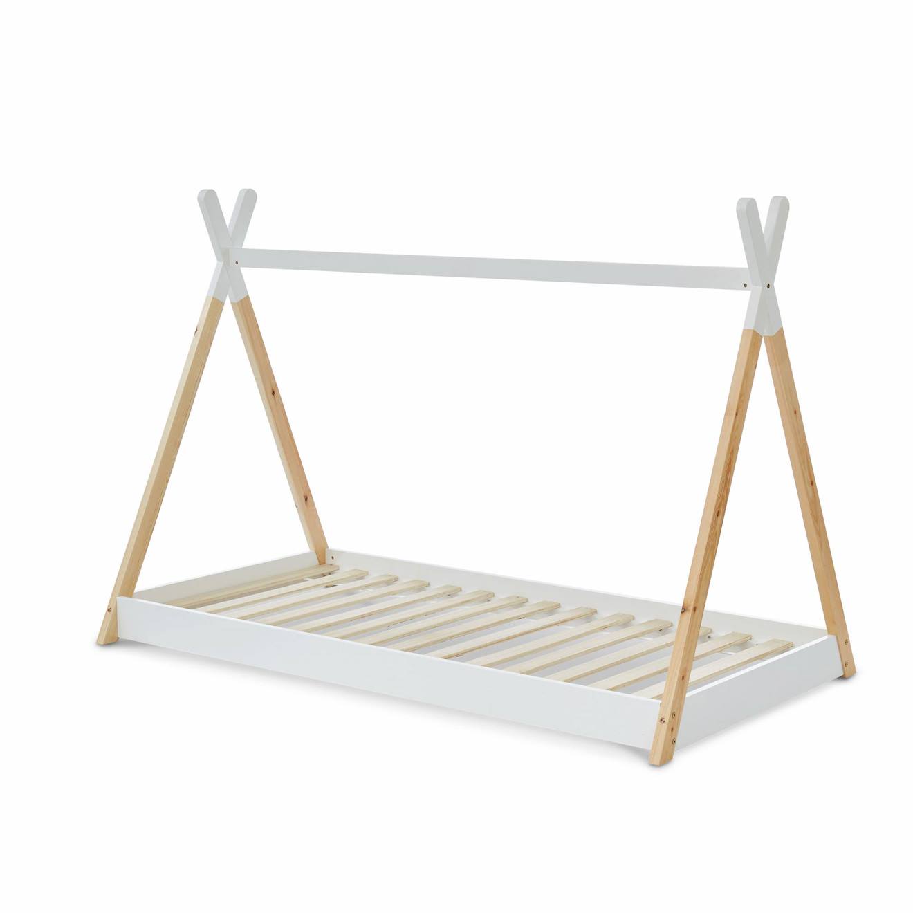 Lit Tipi Enfant Pin Naturel Sommier Inclus Tobias Blanc