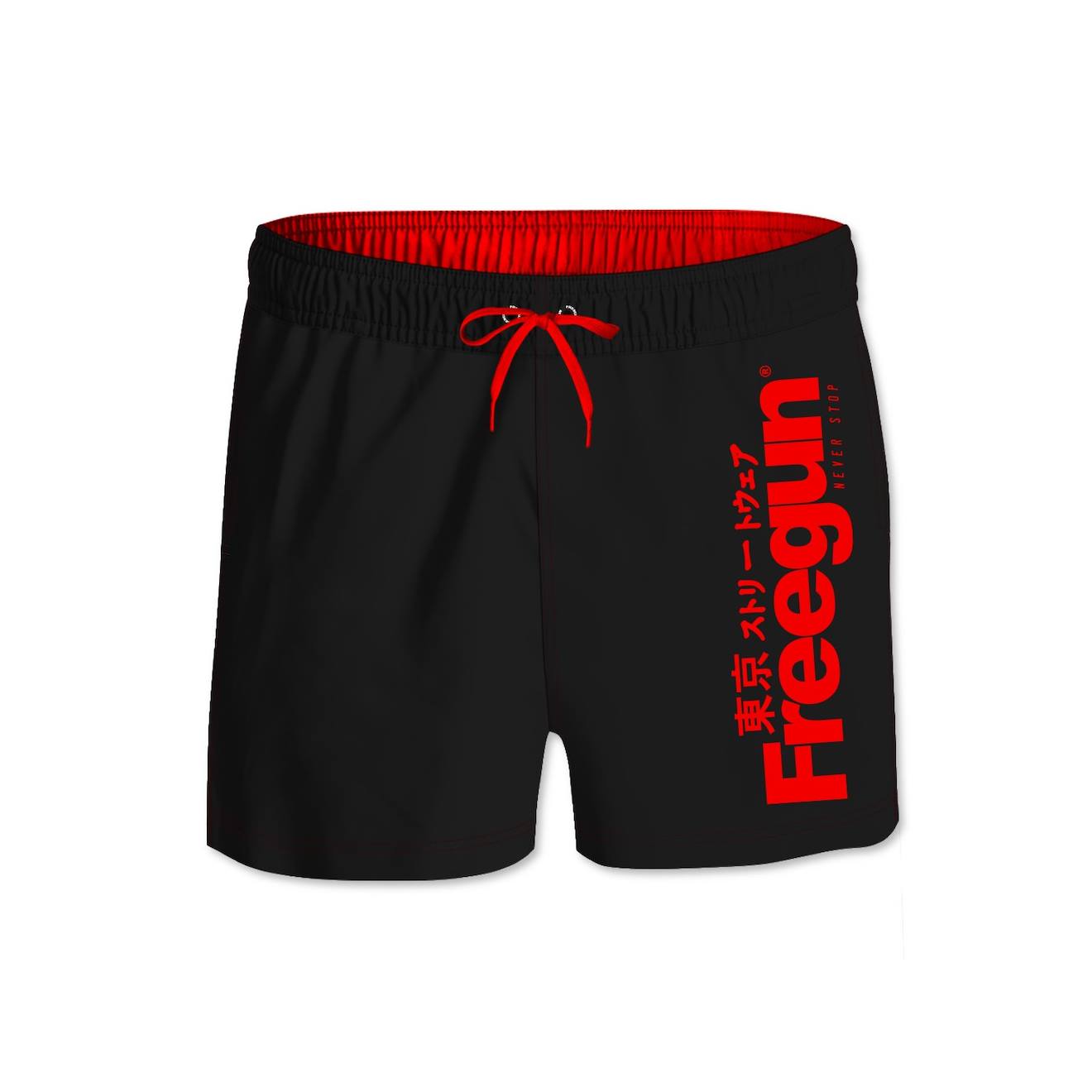 Boardshort Court Ceinture Élastique Logo Noir/rouge