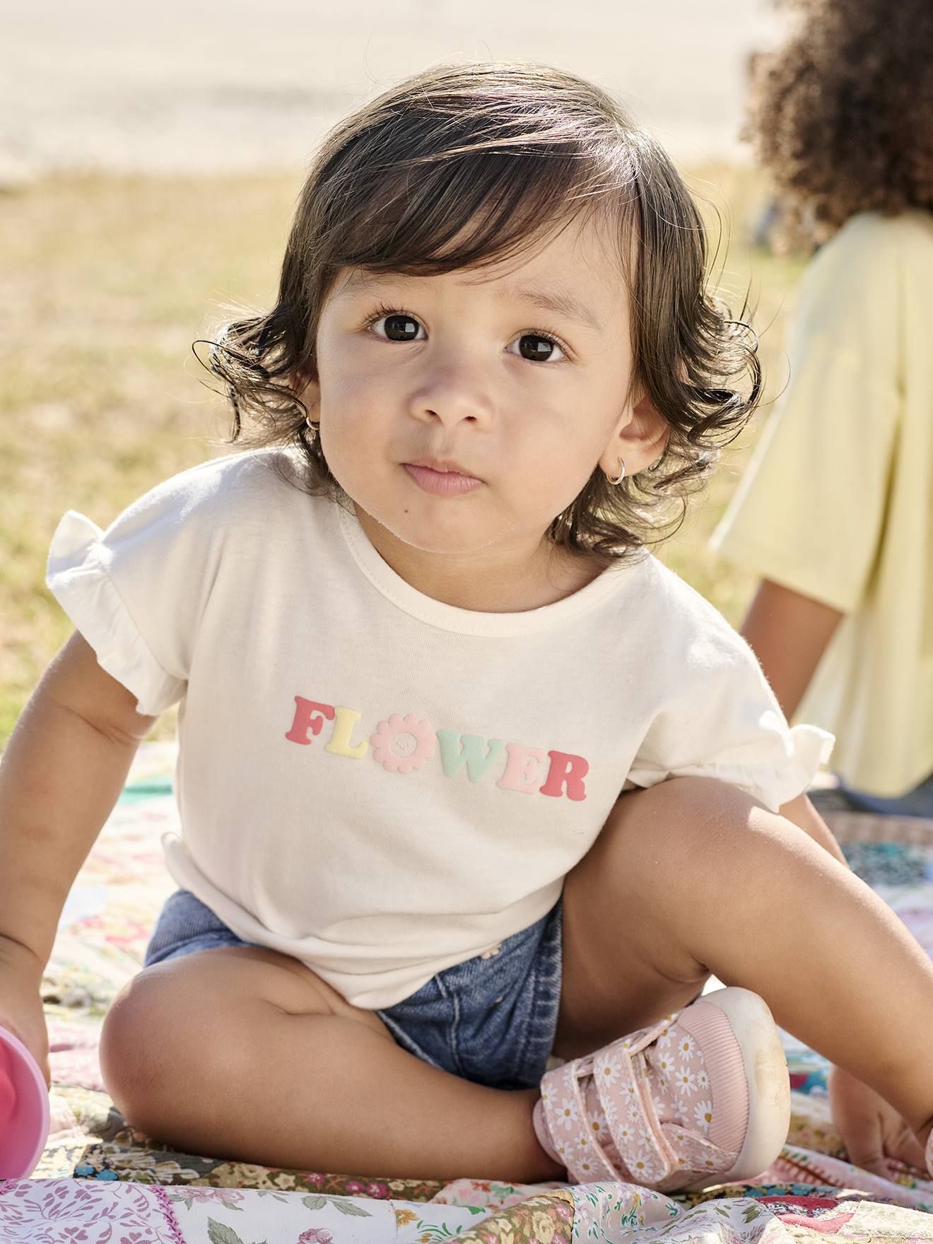 T-shirt motif fantaisie bébé en coton bio blanc