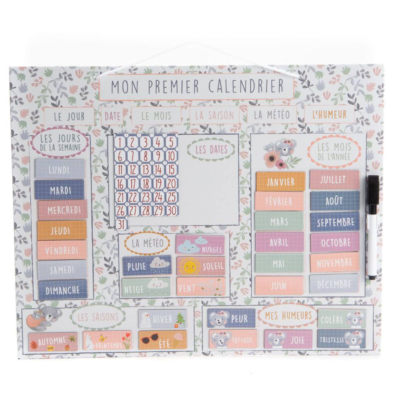 Calendrier Éducatif Rose, Bleu, Vert
