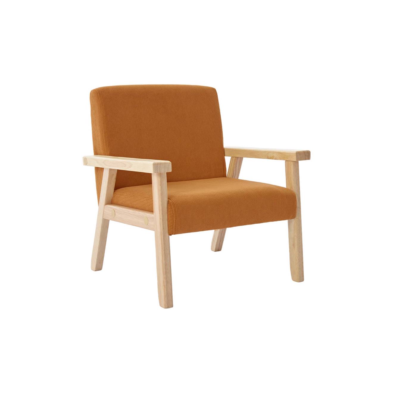 Fauteuil Scandinave Enfant Velours Côtelé Et Bois D'hévéa Isak Kid Moutarde