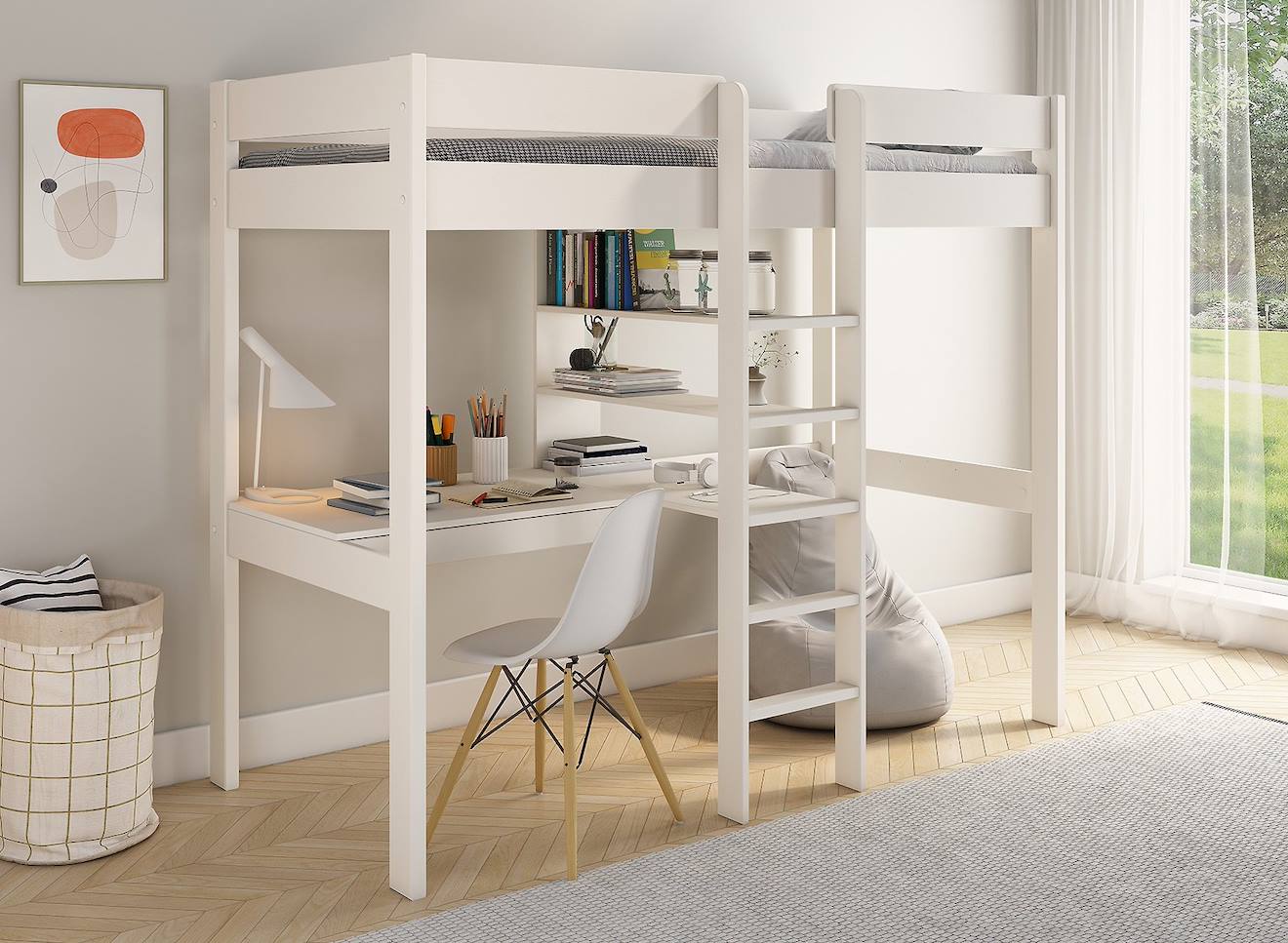 Lit Mezzanine Avec Bureau Calvi Blanc
