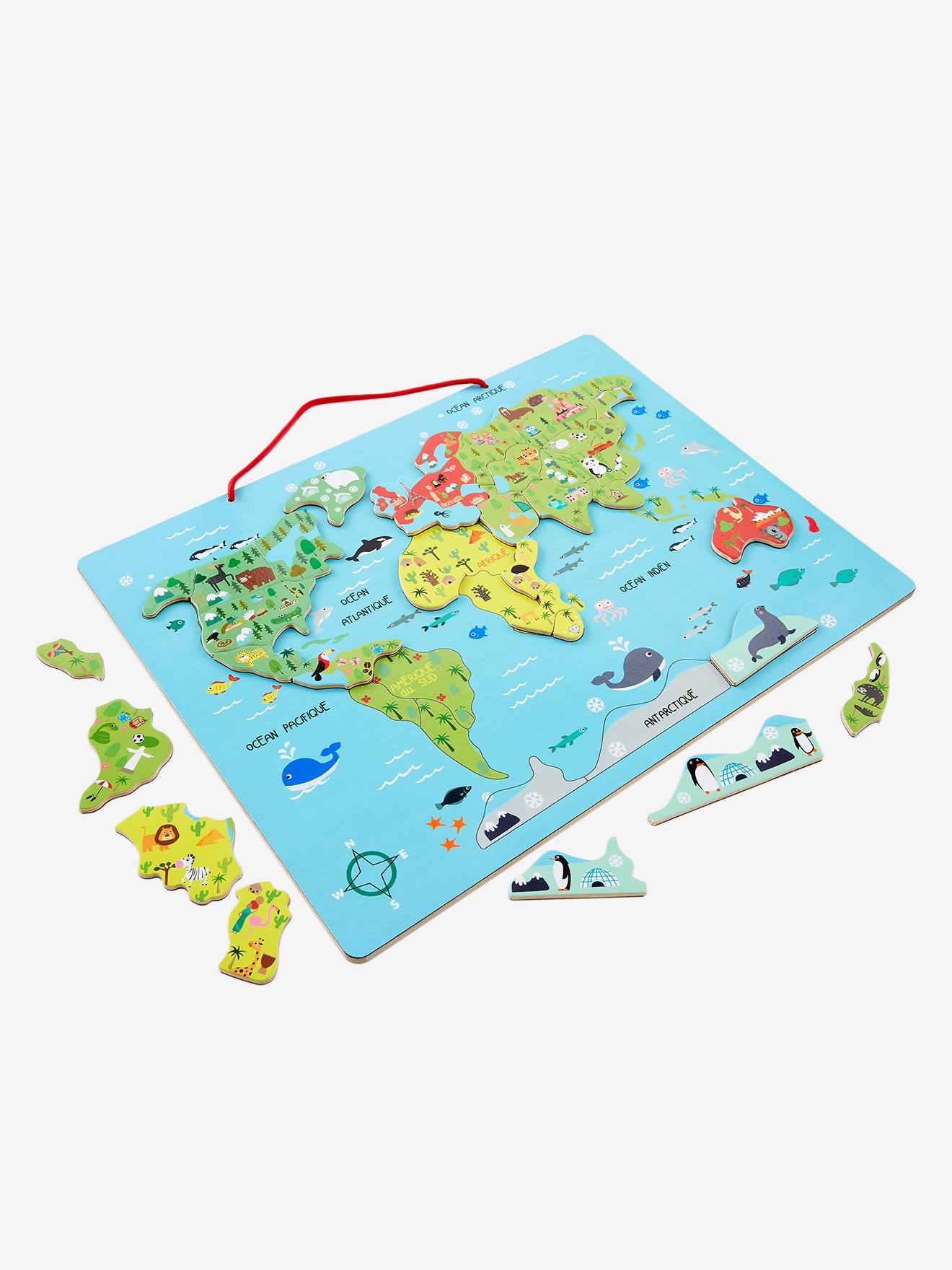 Vilac - Puzzle en bois - Carte du monde poétique magnétique