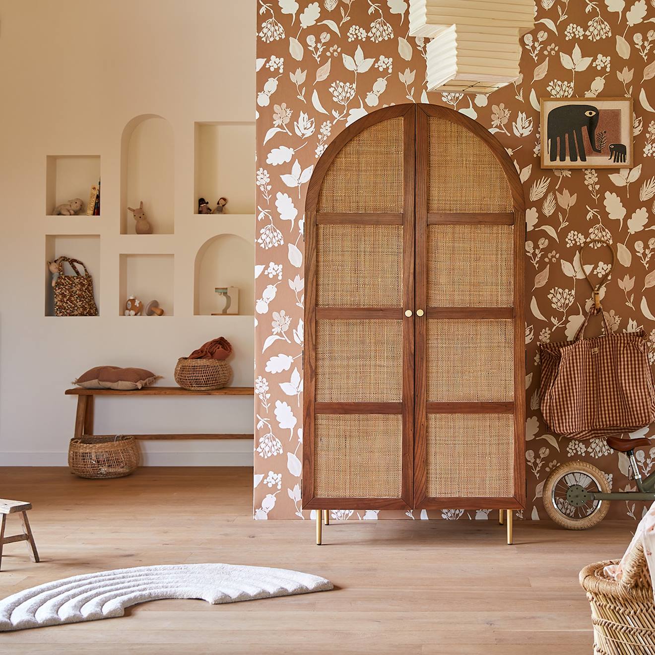 Armoire Enfant En Bois D'orme Et Rotin Lisbeth Marron