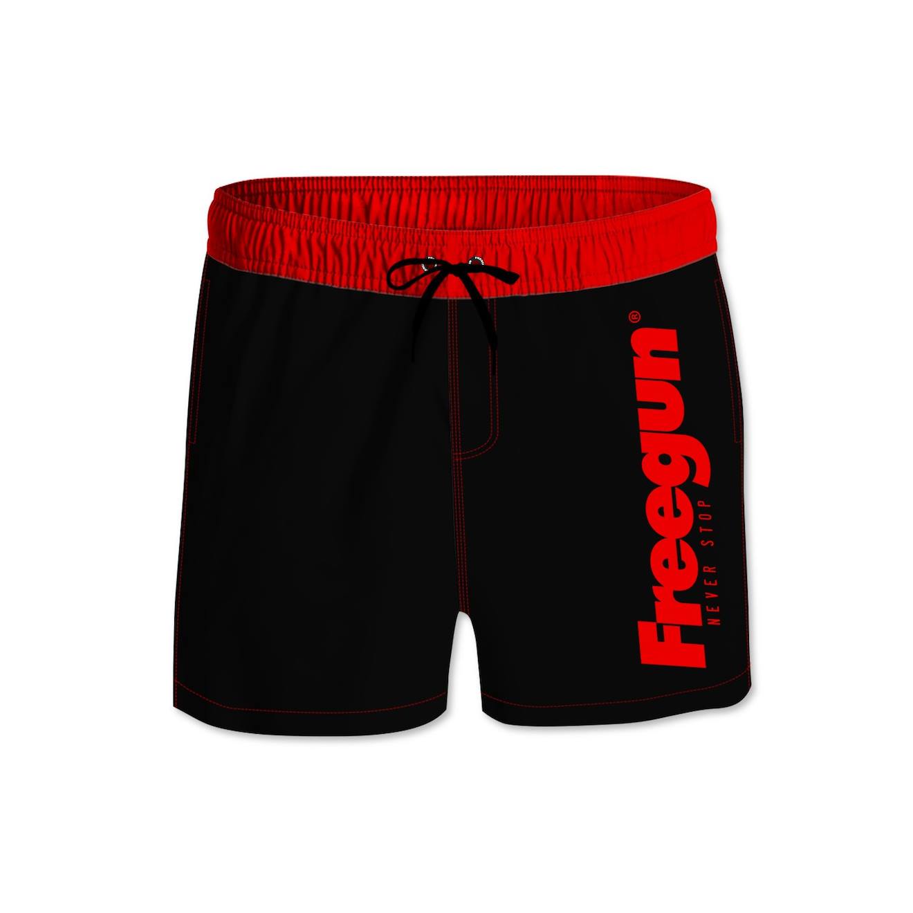 Boardshort Court Ceinture Élastique Et Colorée Noir/rouge