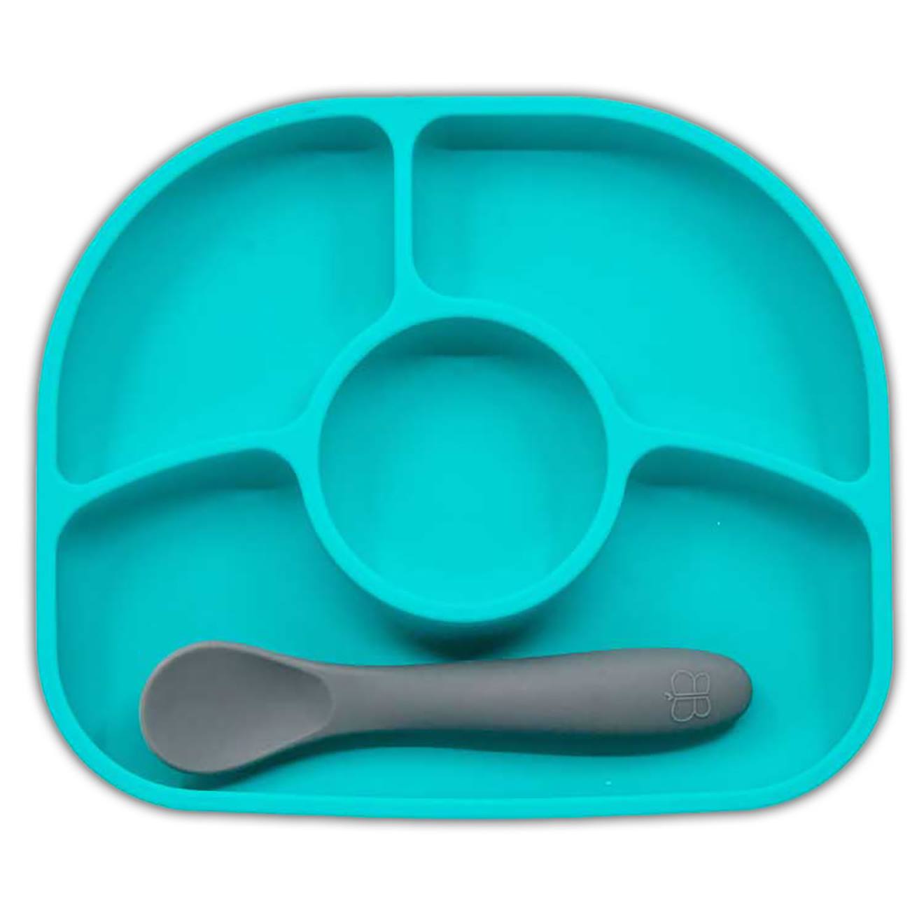 Assiette À Compartiments Ventousée Et Cuillère En Silicone Bleu