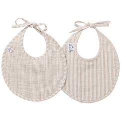 -Lot de 2 bavoirs naissance en gaze de coton beige rayé galet